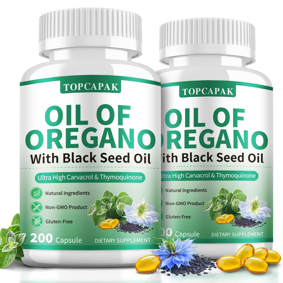TOPCAPAK aceite de oregano en cápsulas, apoyo inmunológico diario.