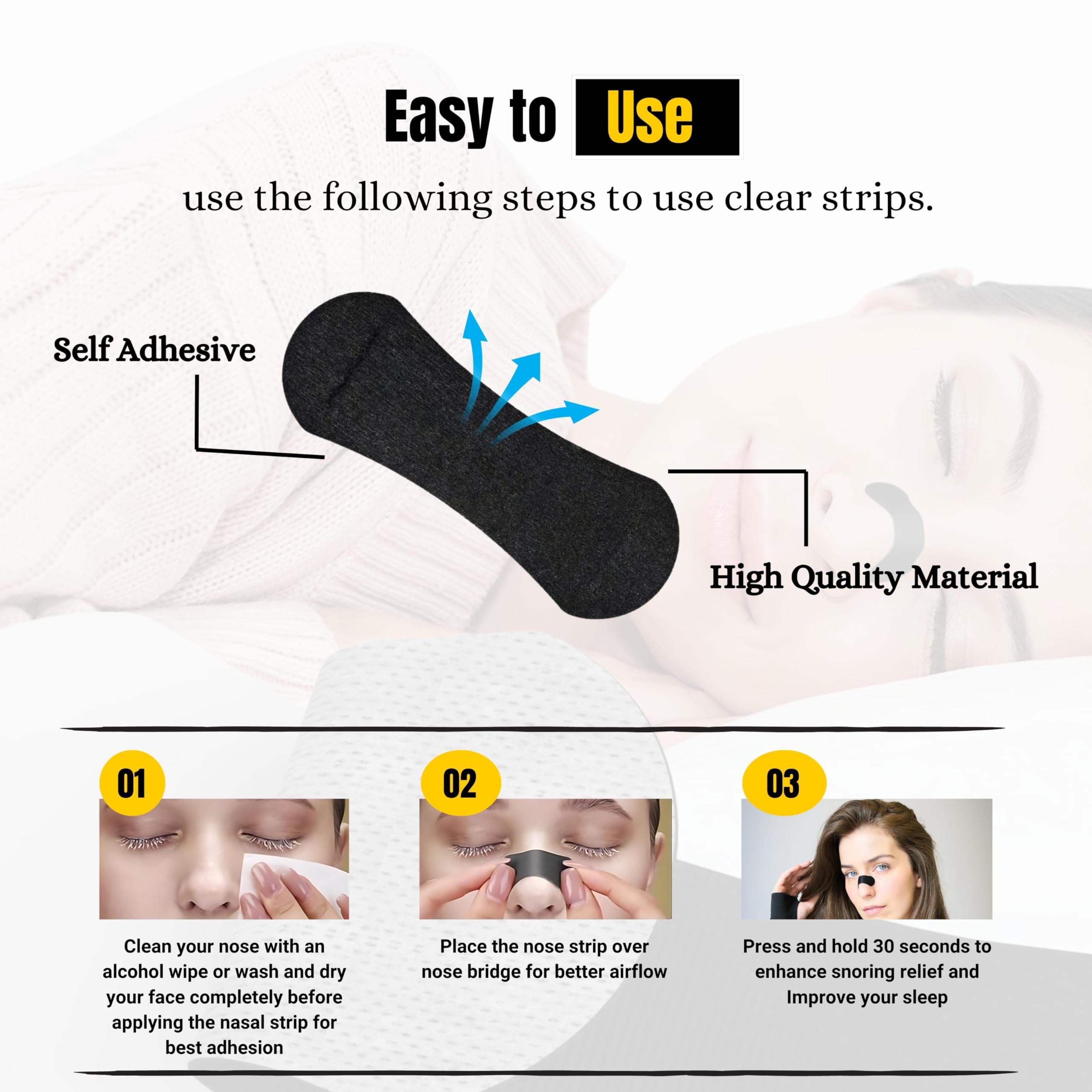 TopChoice tiras nasales adhesión suave para comodidad nocturna sin irritación.