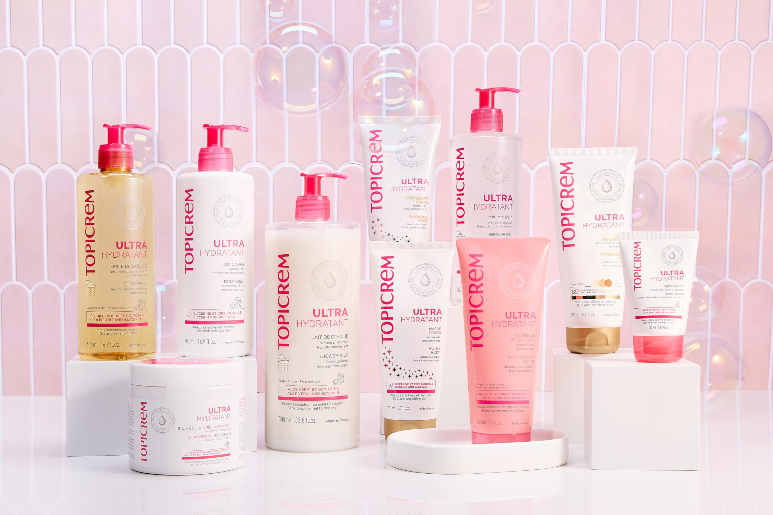 Topicrem Ultra-Hidratante Gel de Ducha, etiqueta minimalista y packaging práctico