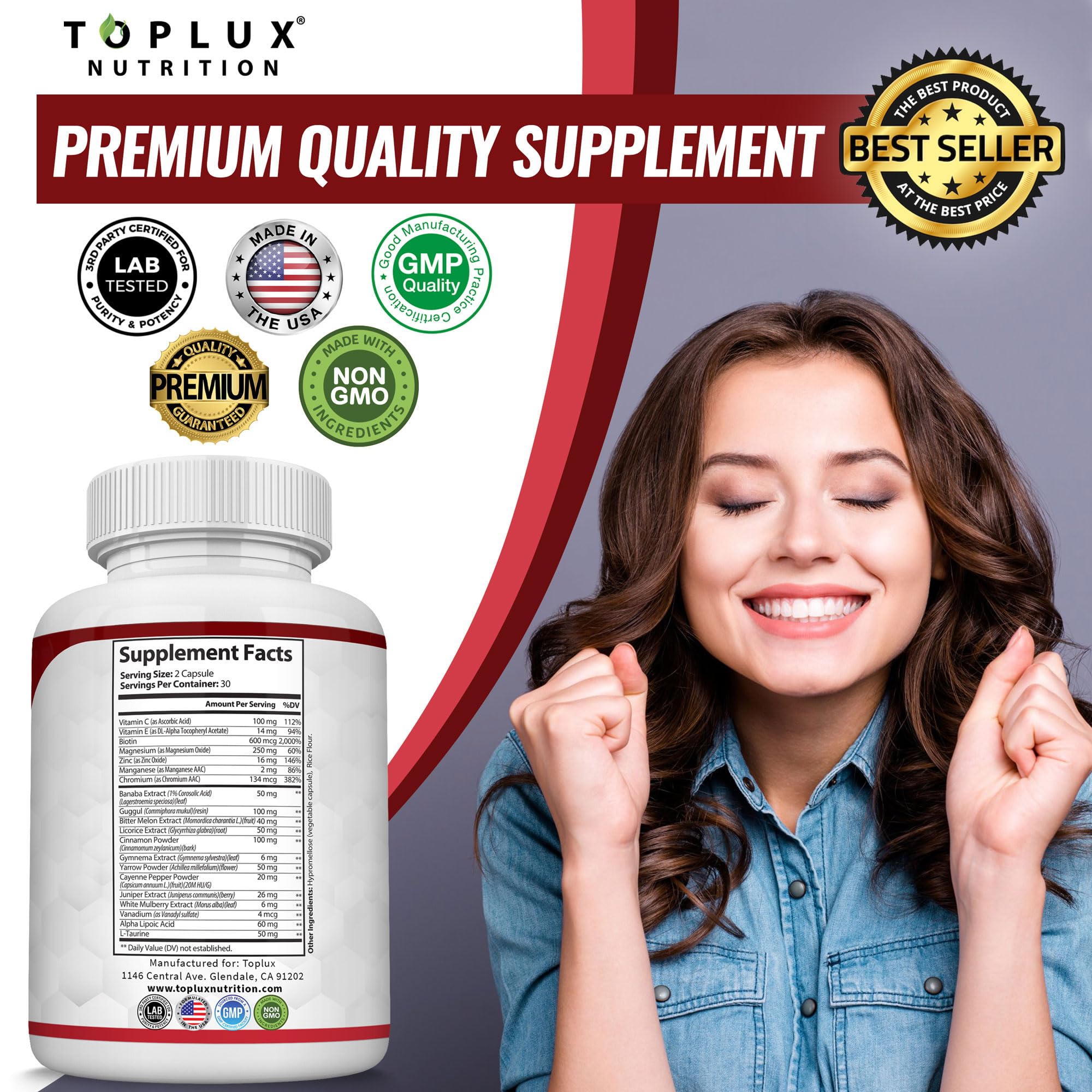 Toplux Complejo etiqueta detallada para revisión de ingredientes y uso sugerido