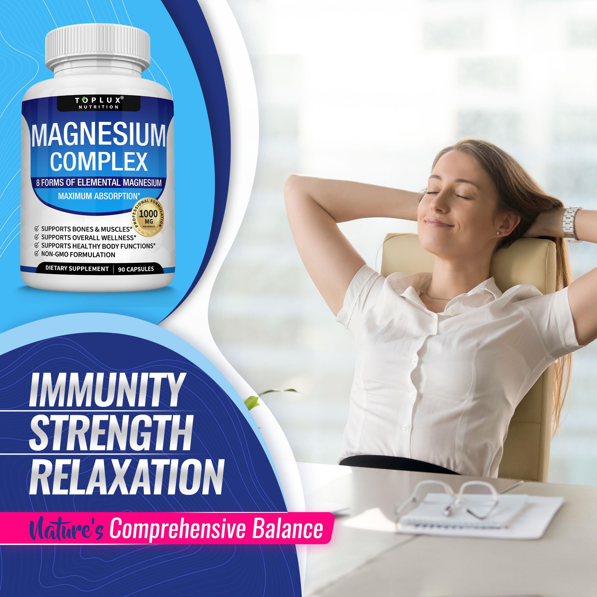 Toplux Magnesium Complex beneficios para huesos y músculos durante la actividad.