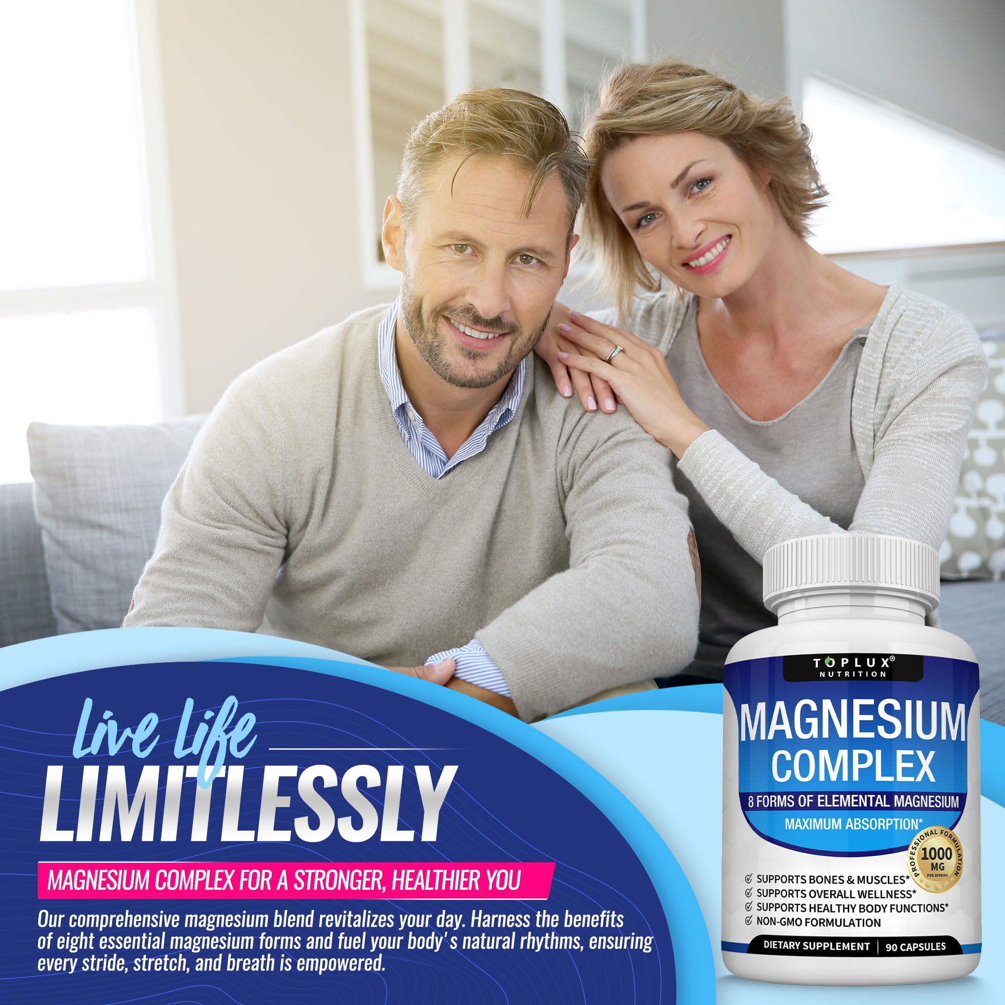 Toplux Magnesium Complex cápsulas multi-formas para absorción óptima.