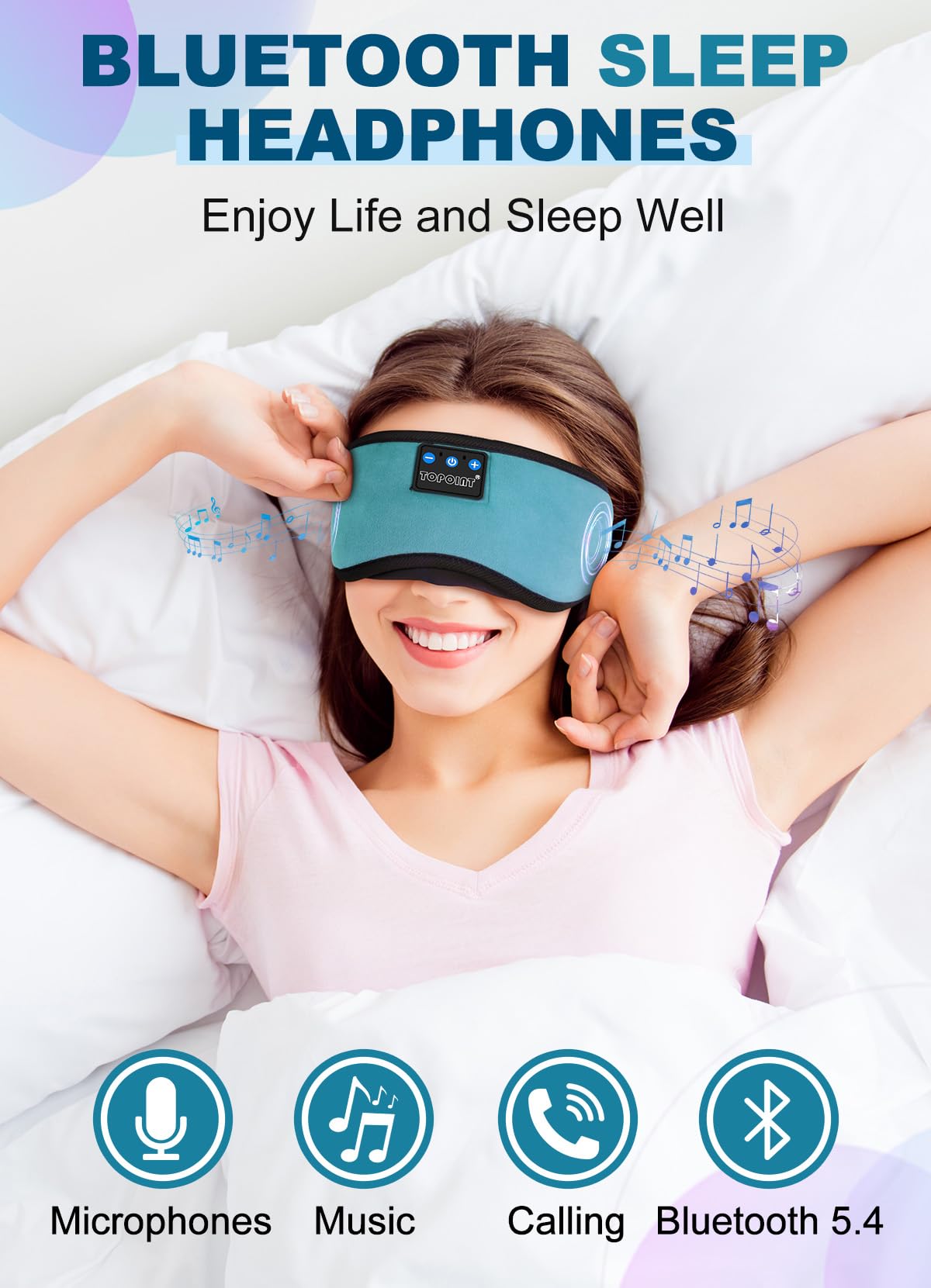 TOPOINT máscara dormir auriculares Bluetooth ajuste cómodo para viajes