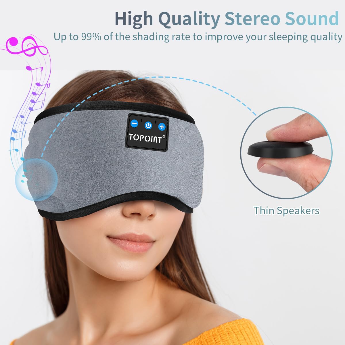 TOPOINT mascarilla dormir bluetooth 5.4 conexión estable para música