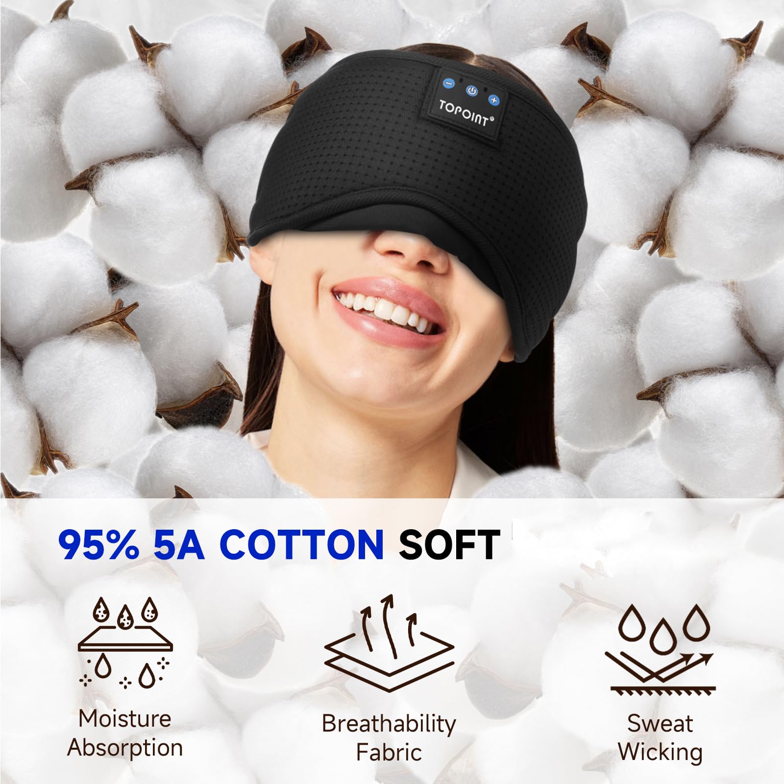 TOPOINT Máscara de Dormir con Auriculares, Bluetooth 5.4 y hasta 15 h de uso