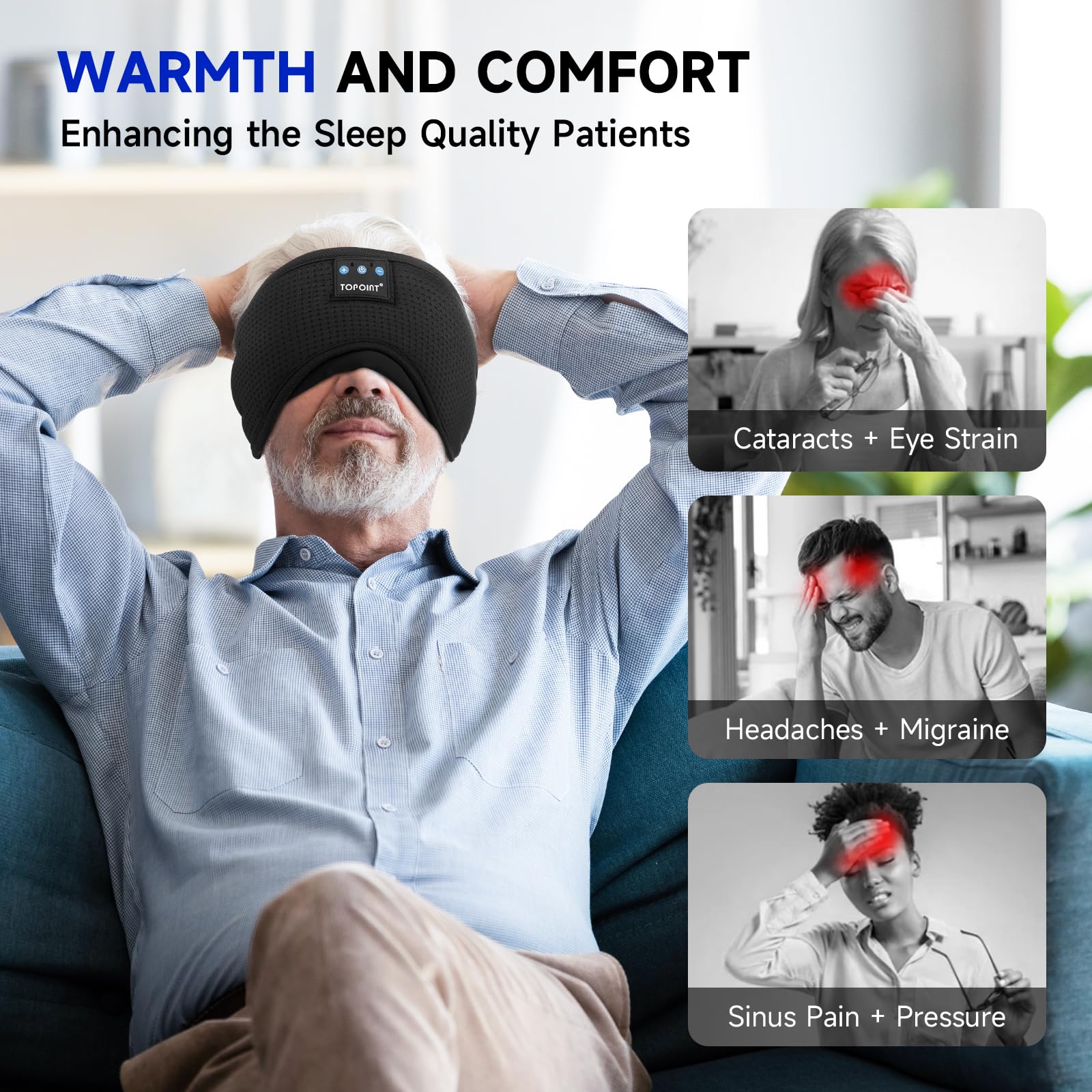 TOPOINT Máscara de Dormir con Auriculares, panel de control externo accesible