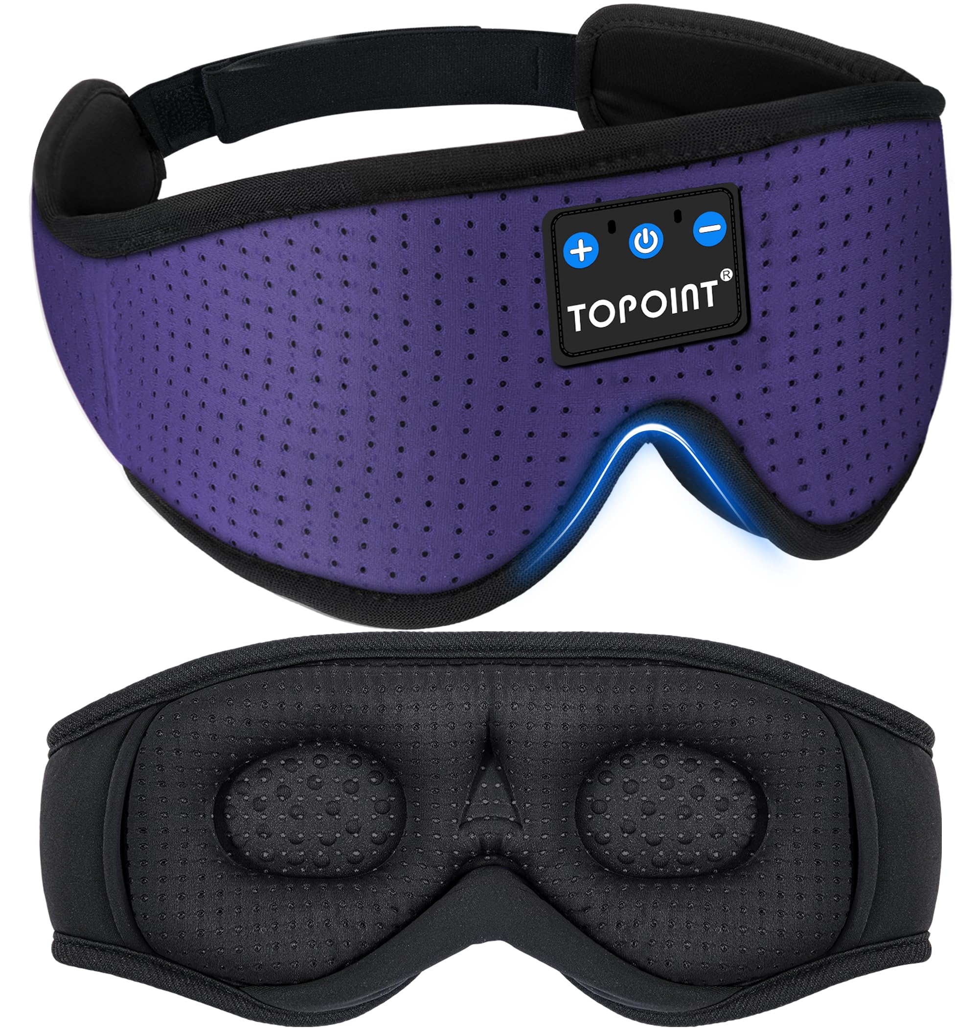TOPOINT mascarilla de sueño con auriculares, bloqueo de luz total para dormir sin interrupciones.