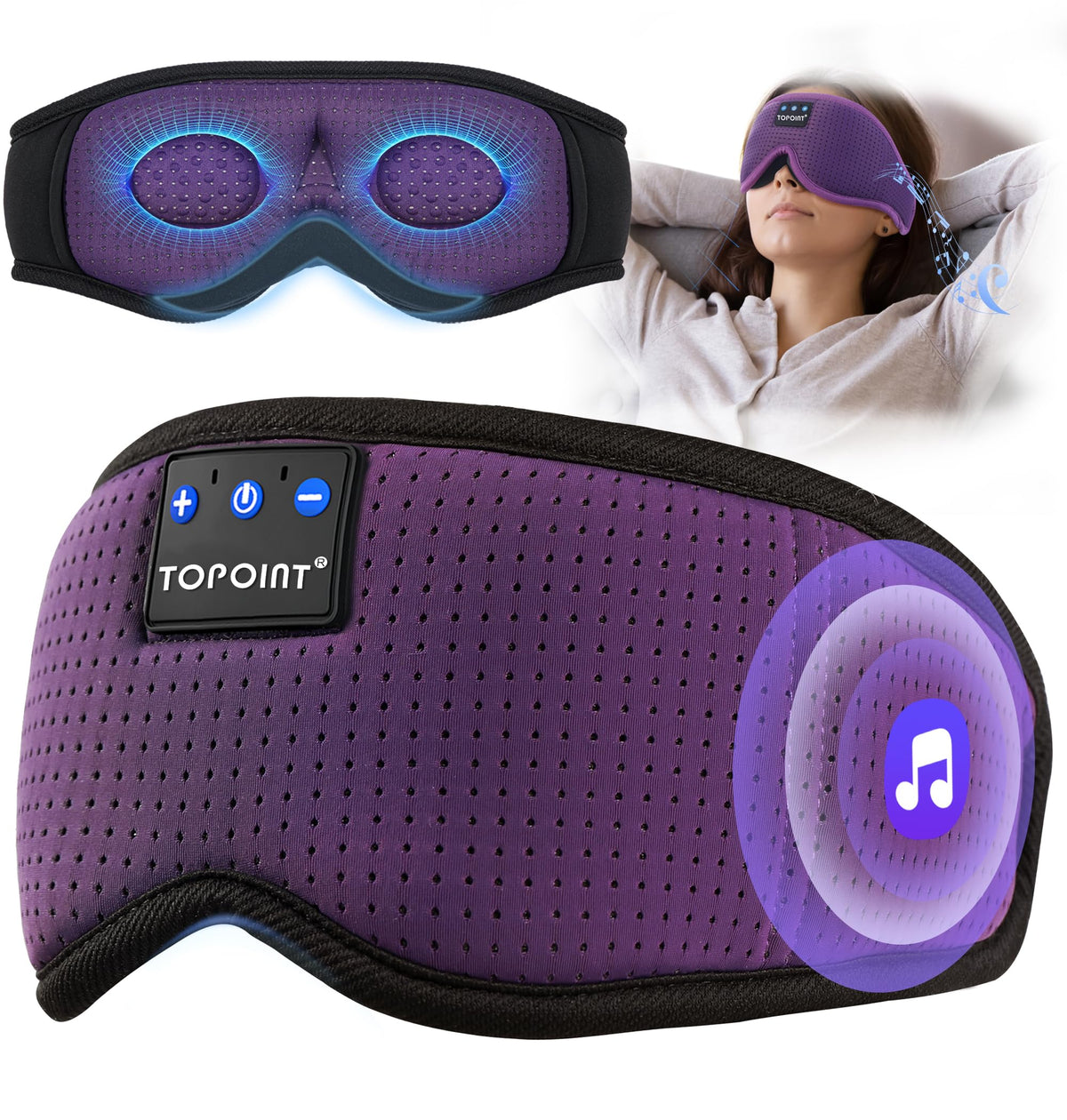 TOPOINT mascarilla dormir Bluetooth bloquea la luz para descanso profundo