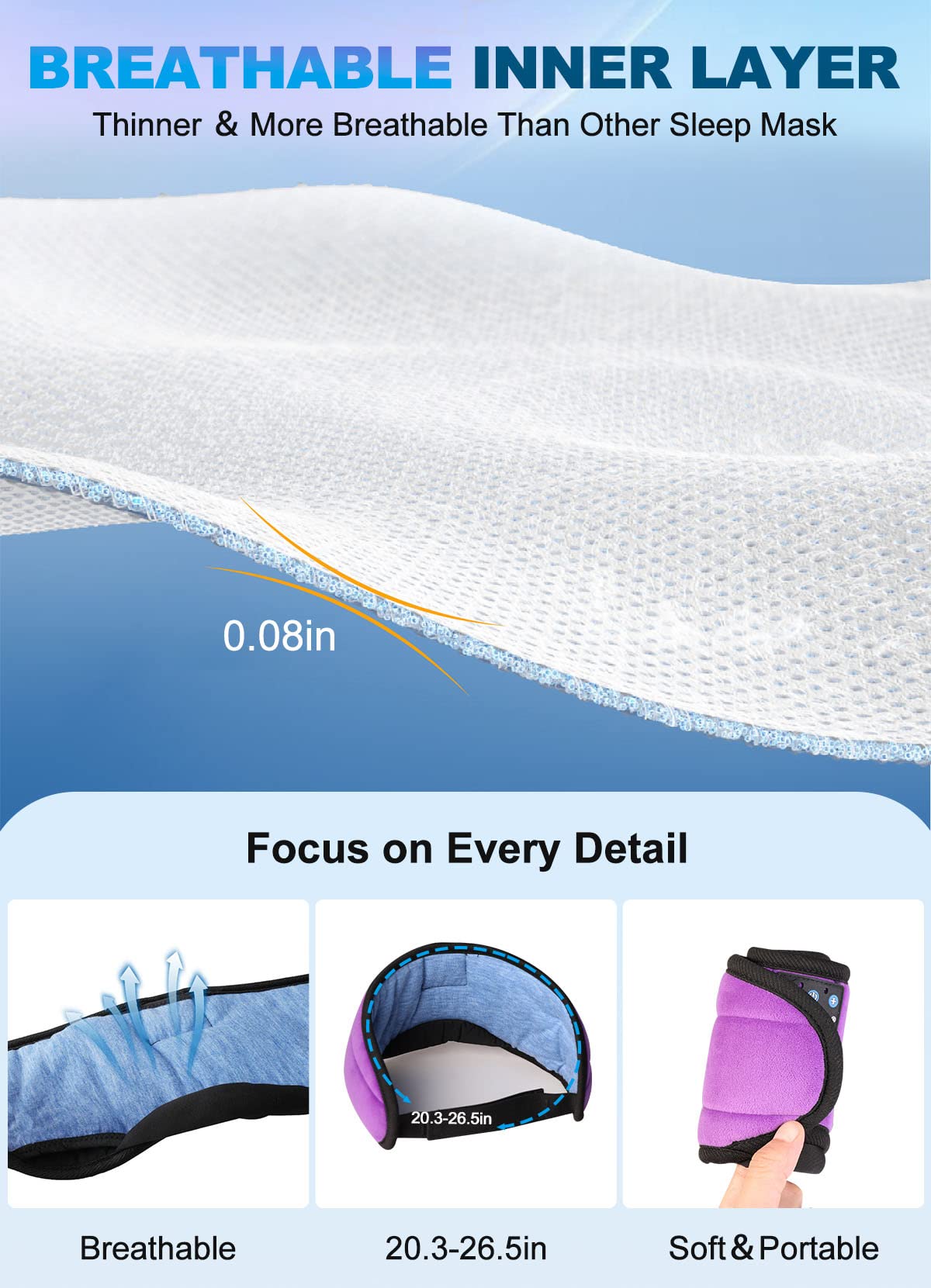 TOPOINT mascarilla con auriculares integrados para escuchar música relajante