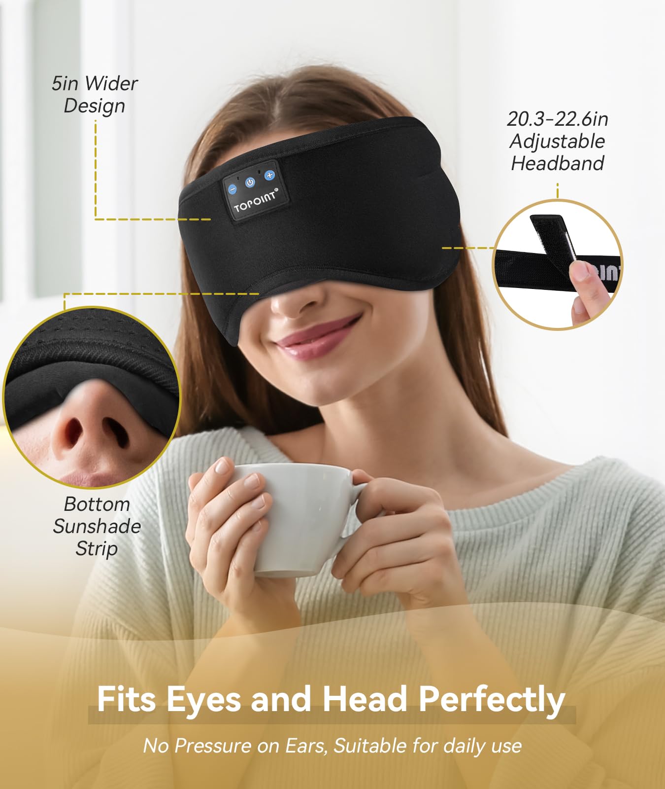 TOPOINT Sleep Mask diseño ajustable, se adapta a diferentes rostros para dormir cómodo.