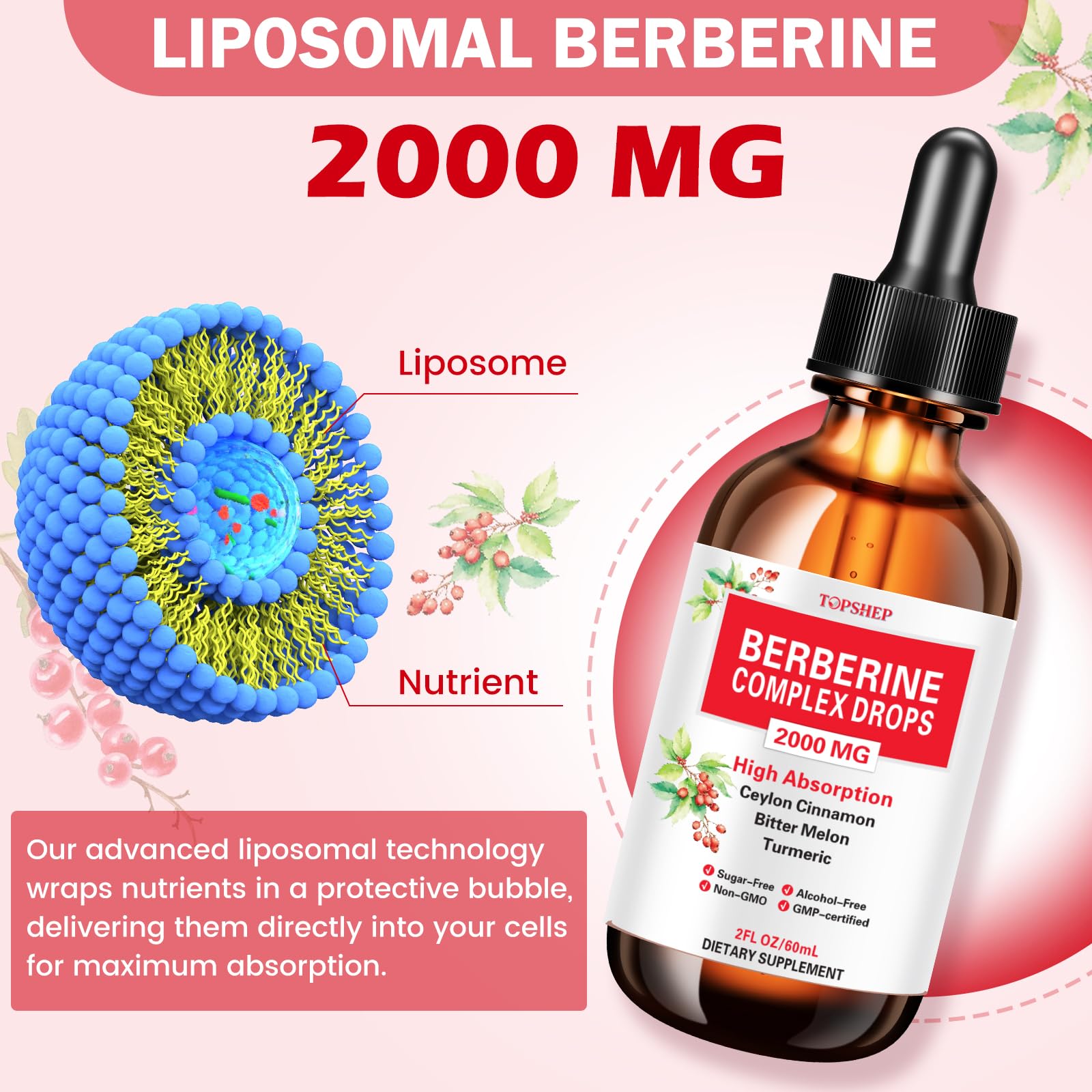 Etiqueta frontal de TopSHEP Berberina liposomal para identificación rápida