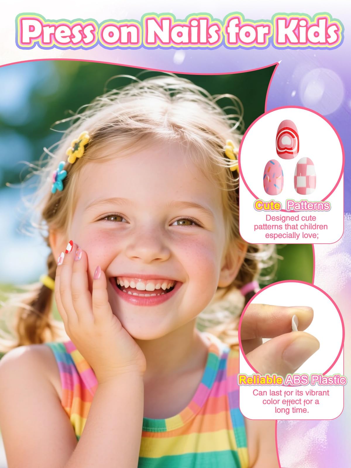 Uñas TOROKOM con diseños candy heart y plaid para niñas con estilo