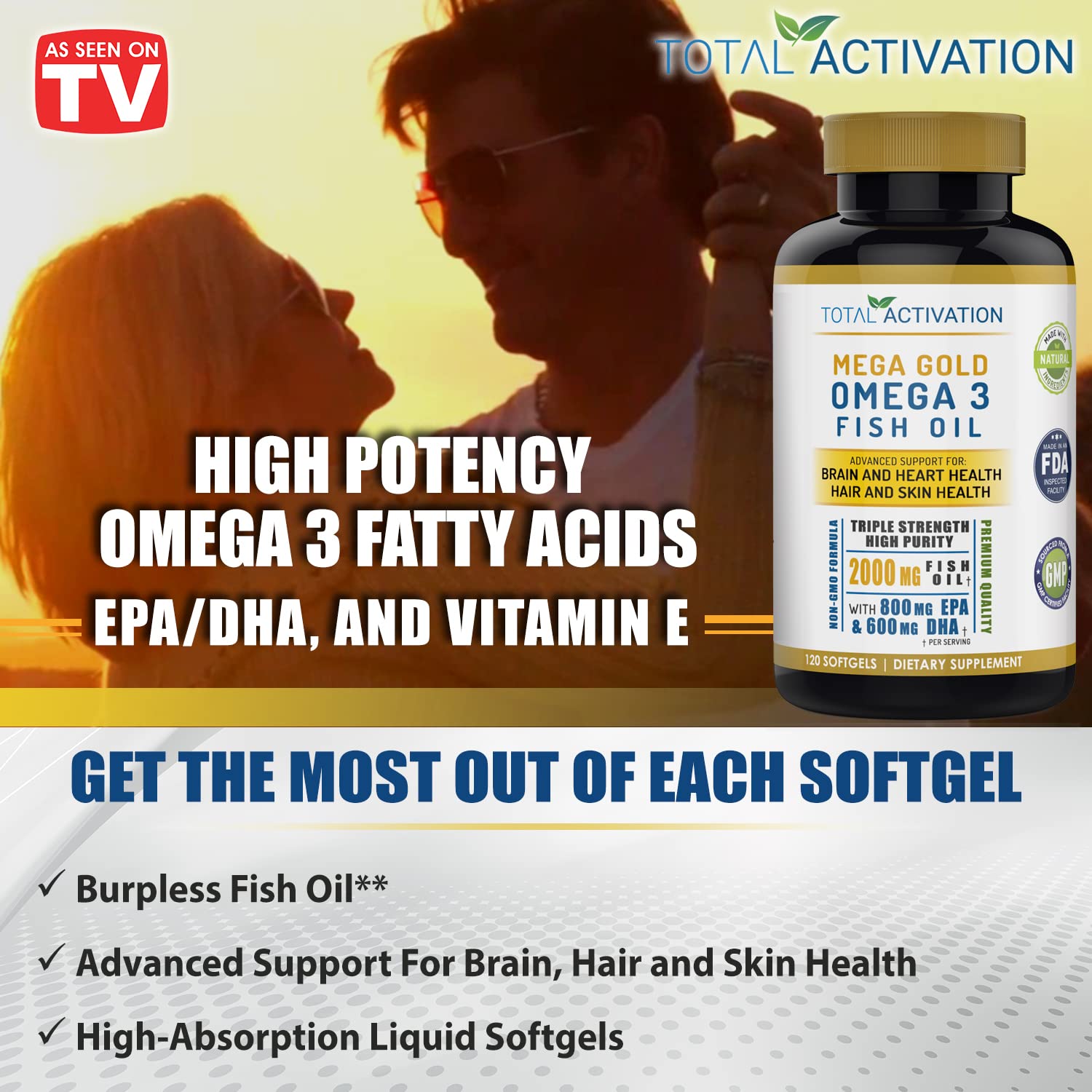Total Activation Omega3 caja del producto: presentación clara y cantidad de cápsulas