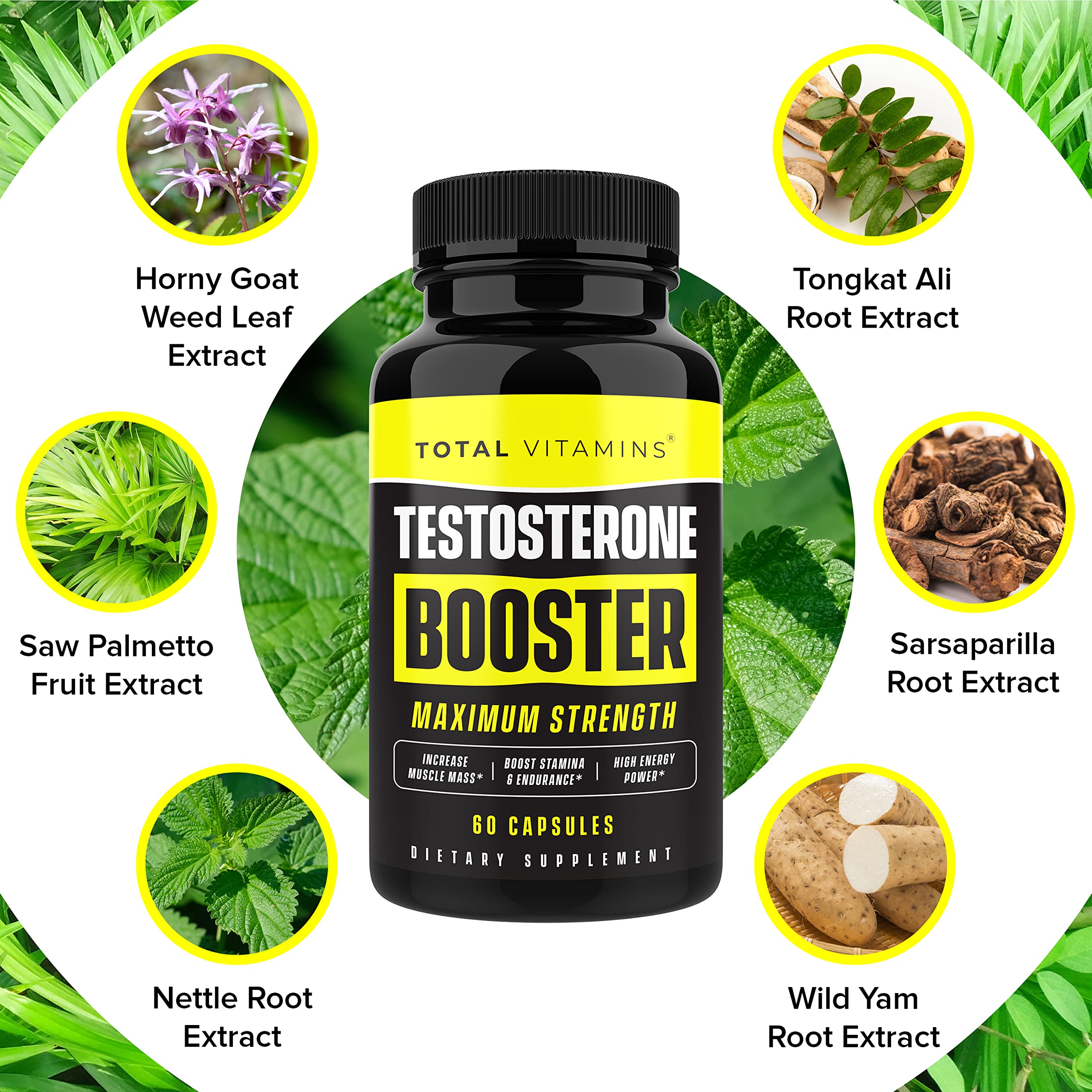 TOTAL VITAMINS Impulsor de Testosterona: mano sosteniendo el frasco para uso diario