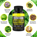 TOTAL VITAMINS Impulsor de Testosterona: mano sosteniendo el frasco para uso diario
