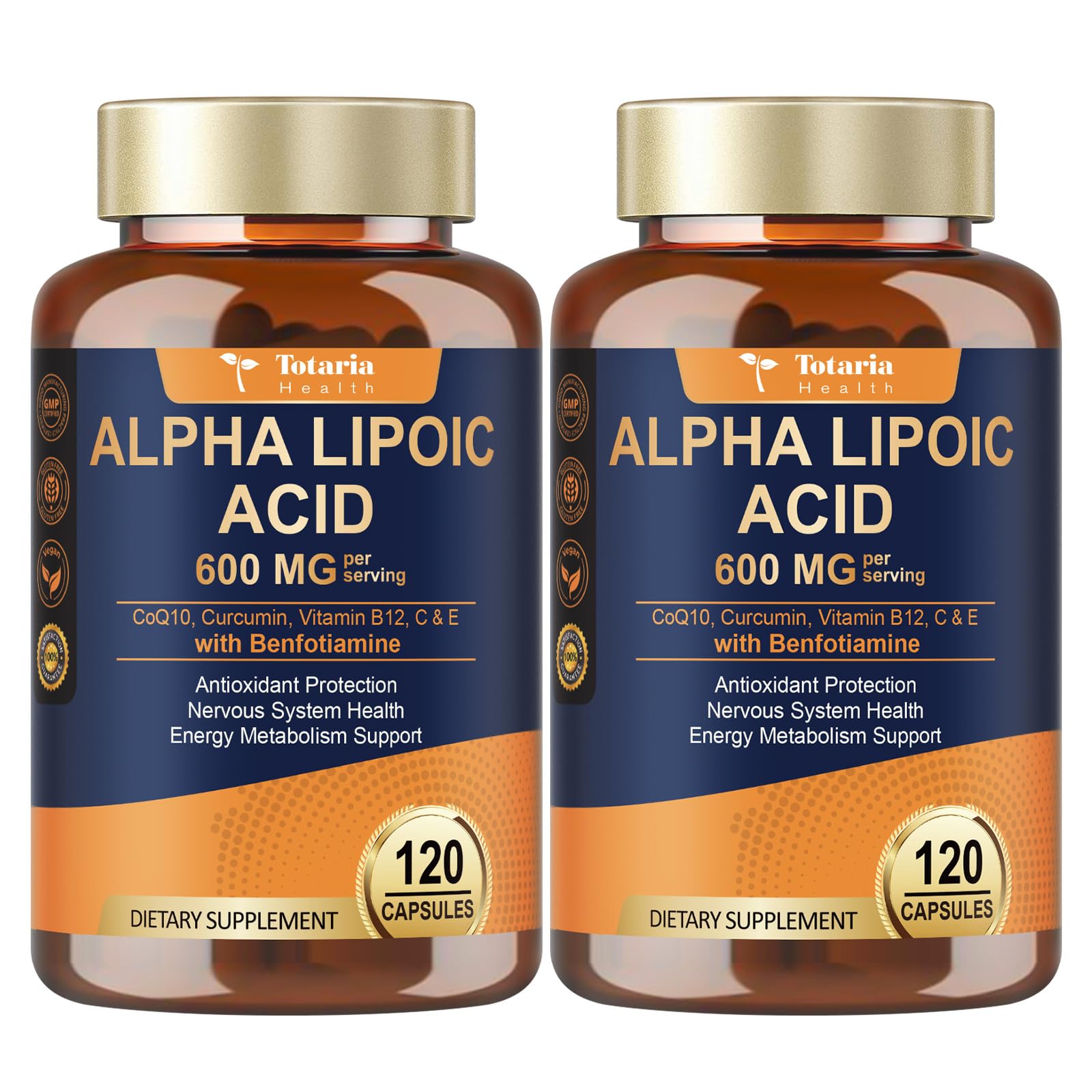 Totaria alfa lipoico 600 mg, botella, apoyo a la salud celular.