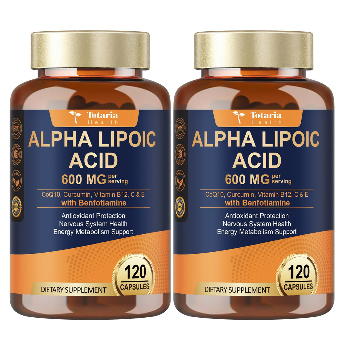Totaria alfa lipoico 600 mg, botella, apoyo a la salud celular.