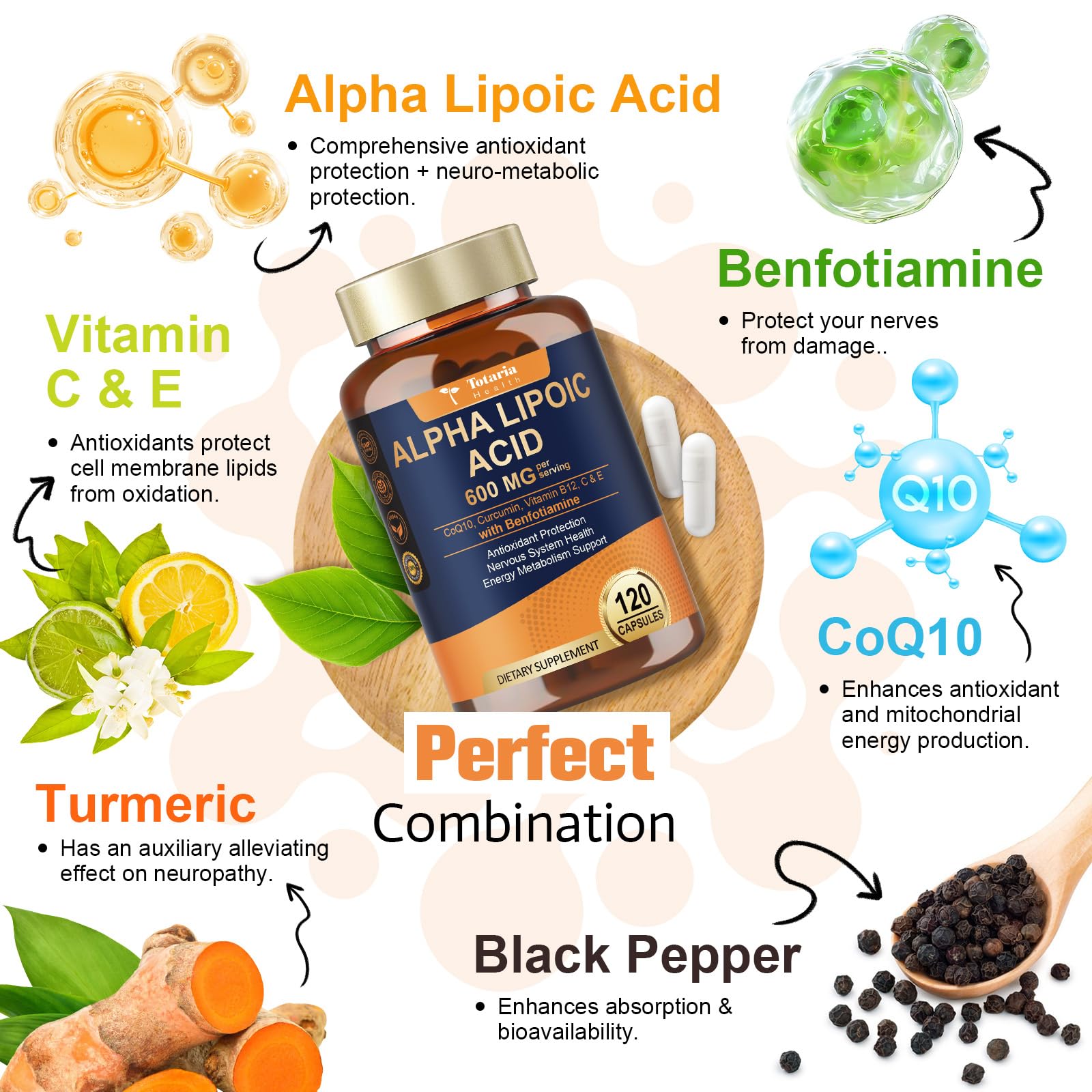 Totaria alfa lipoico 600 mg, cápsulas para energía diaria.