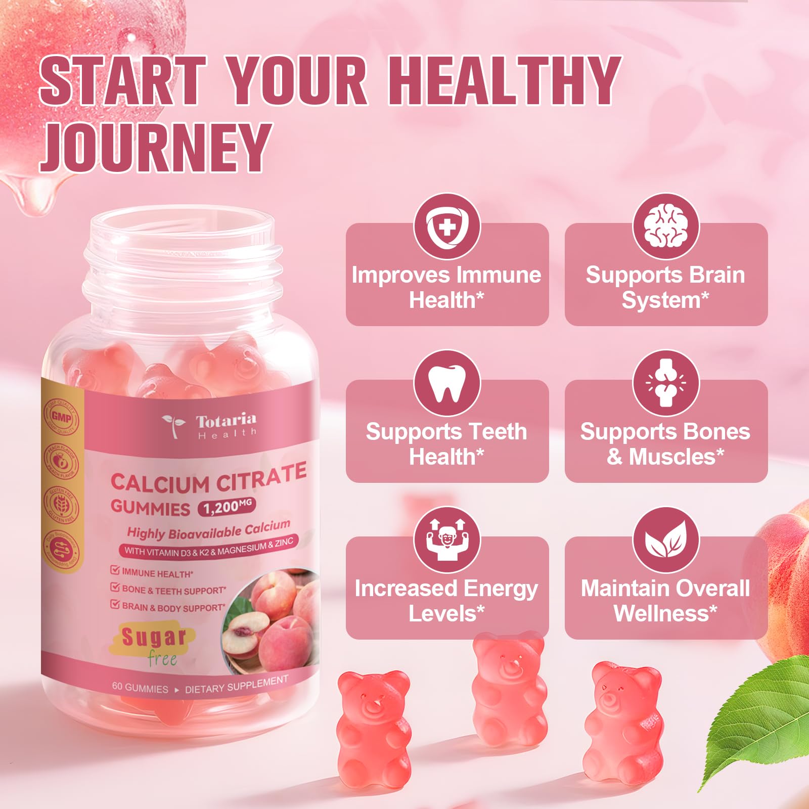Totaria calcio citrato gominolas, ingrediente premium para salud ósea y dental