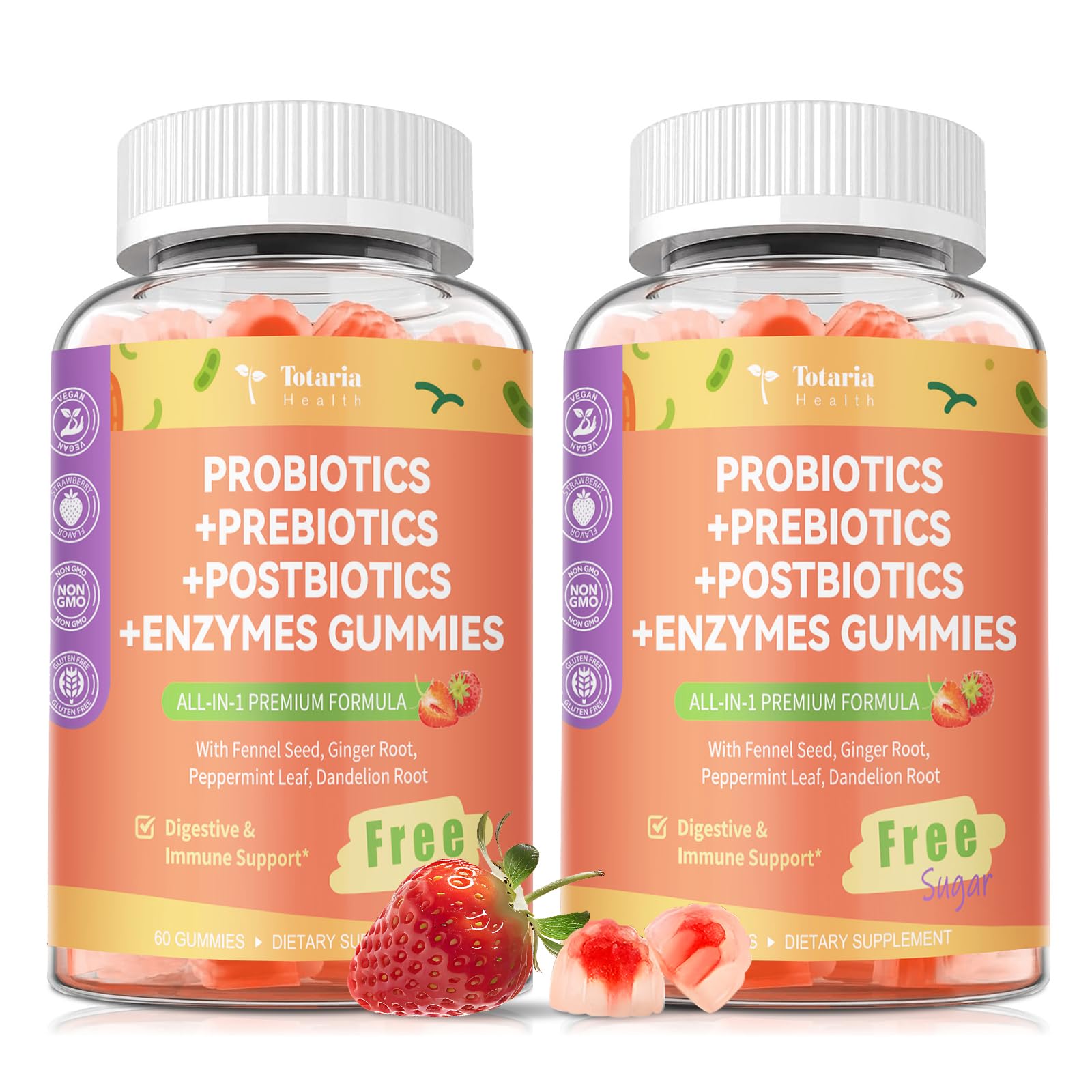 Totaria 2 packs gominolas 5 en 1: opción sin azúcar para digestión diaria.