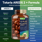 Etiqueta frontal de Totaria AREDS2 en frasco, información de la fórmula.