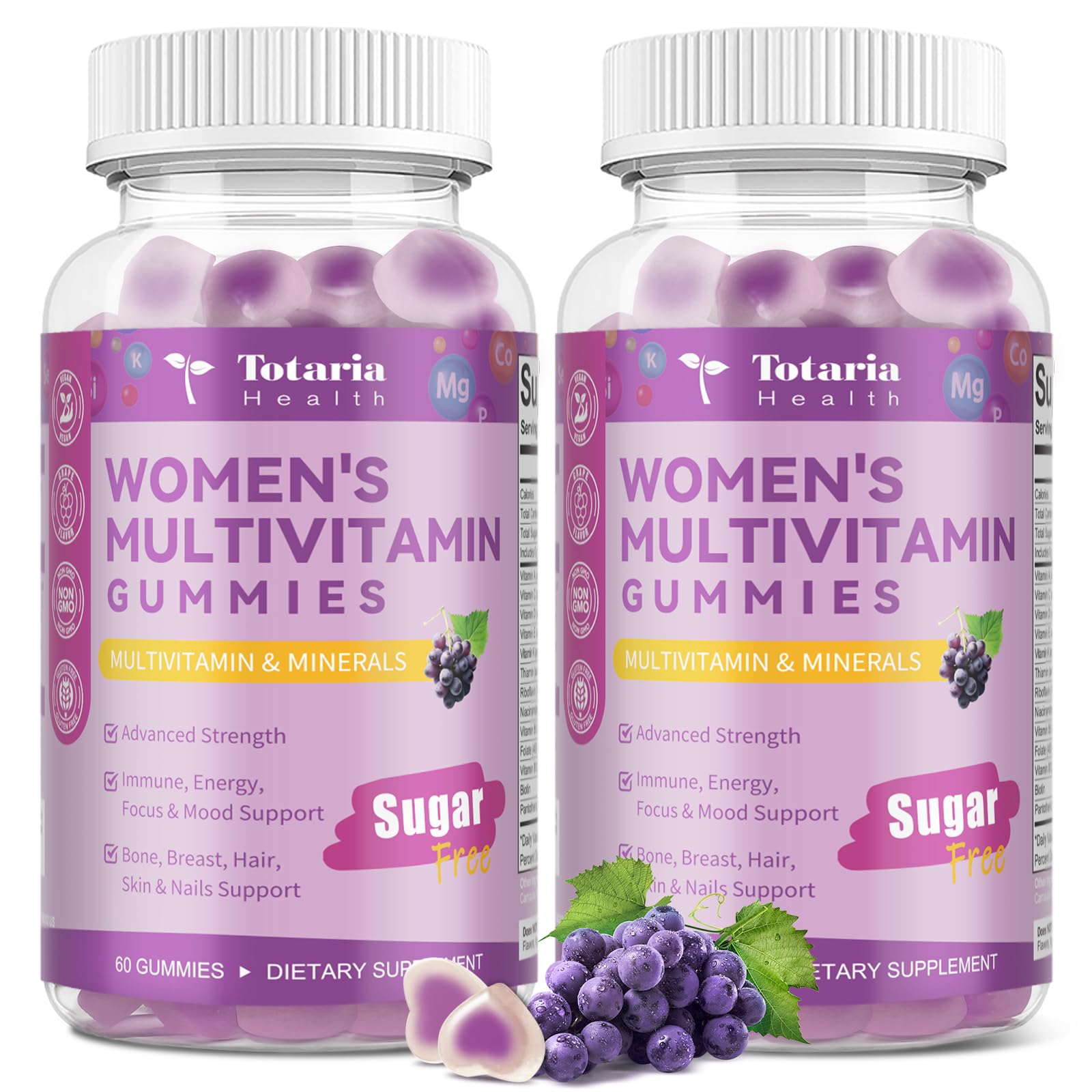 Totaria gominolas multivitamínicas sin azúcar, dos piezas, ideal para consumo diario.