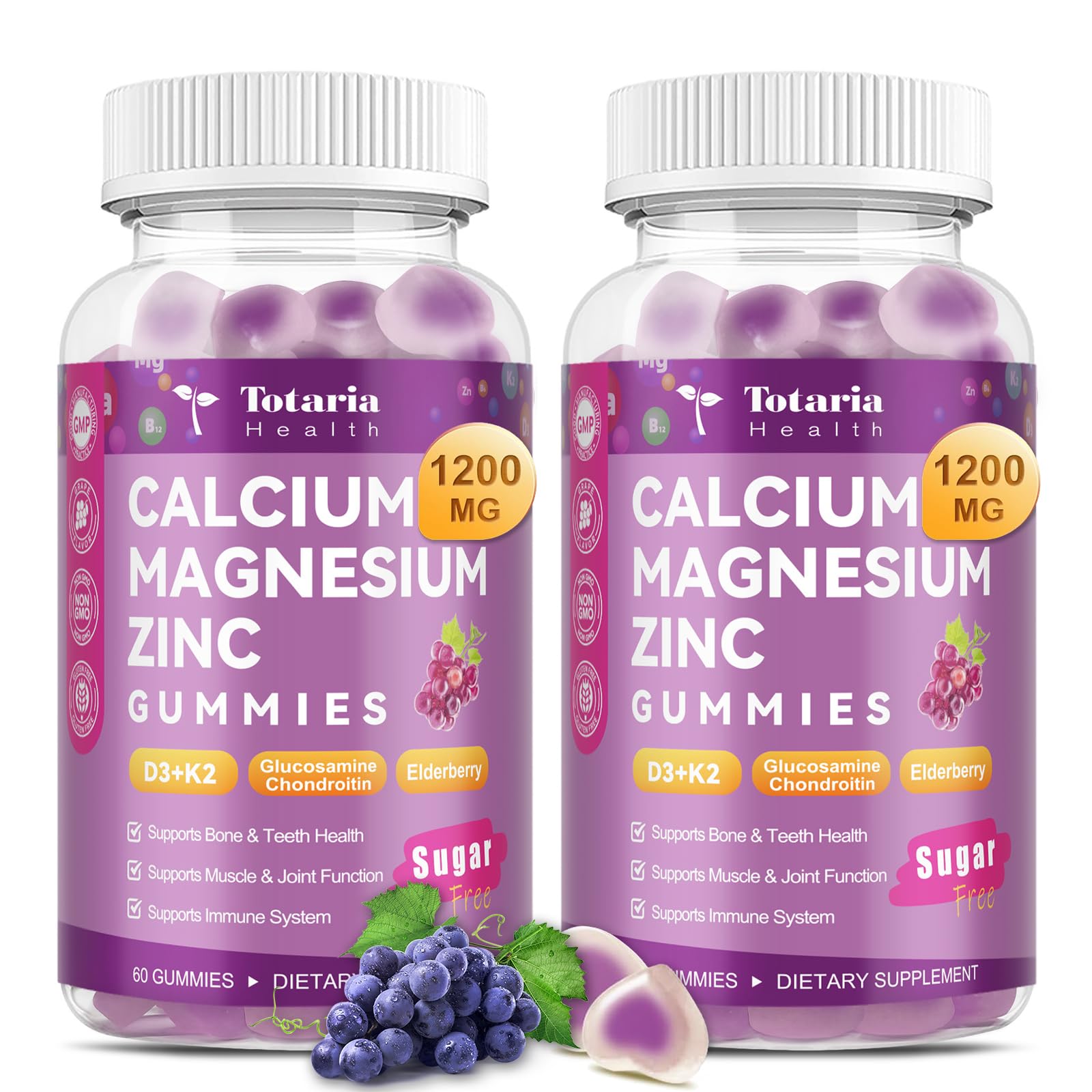 Totaria gominolas calcio 1200mg con d3 zinc para soporte diario de huesos.