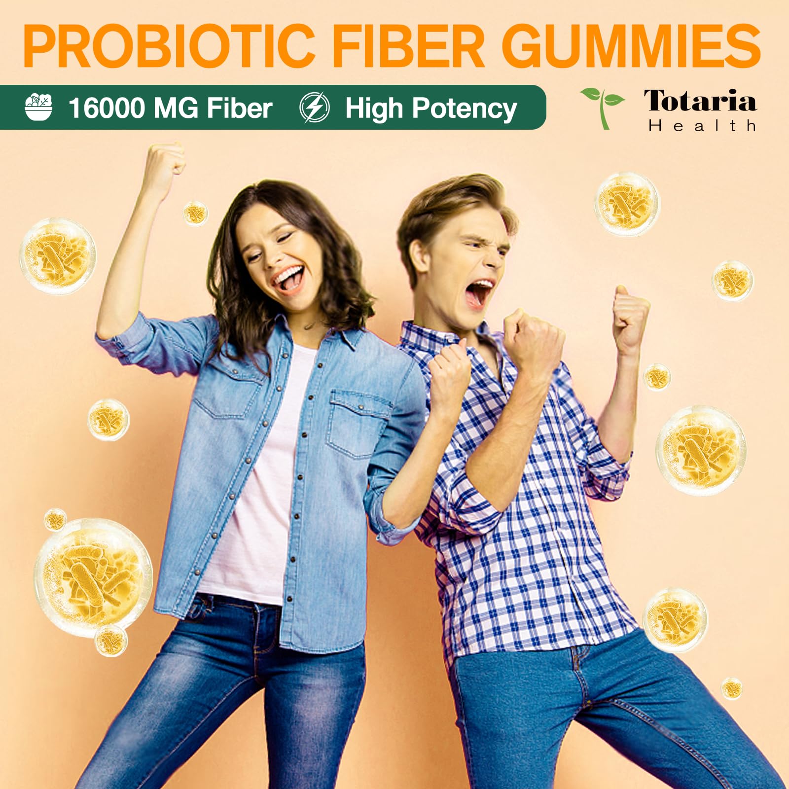 Totaria gomitas probioticas fibra piña, segunda vista de la botella para uso diario.