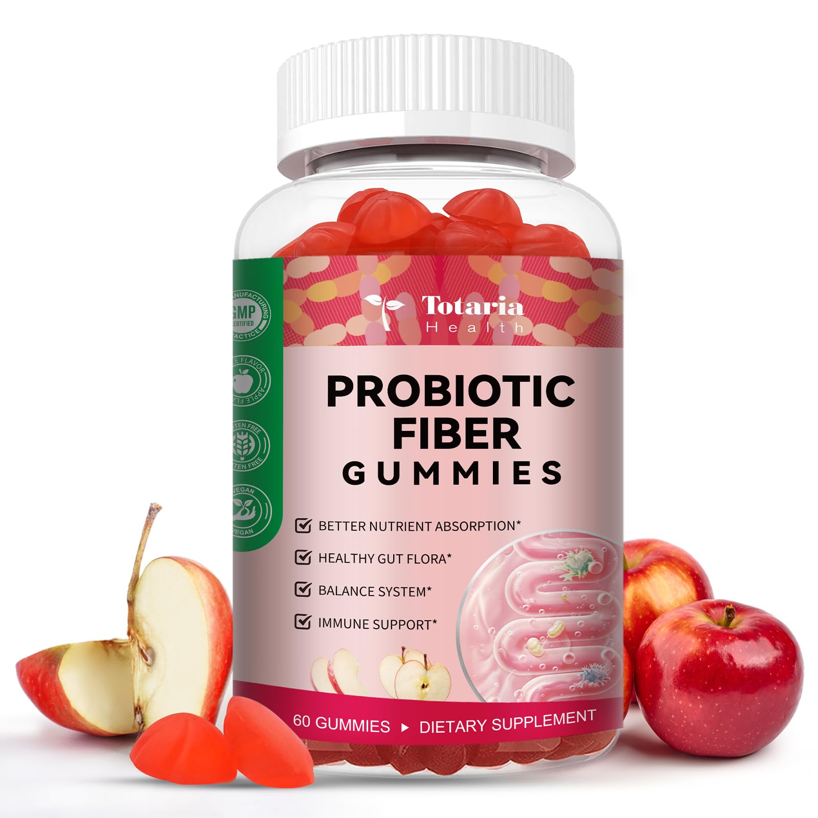 Totaria gomitas fibra probióticas manzana: sabor delicioso que podría apoyar la digestión diaria