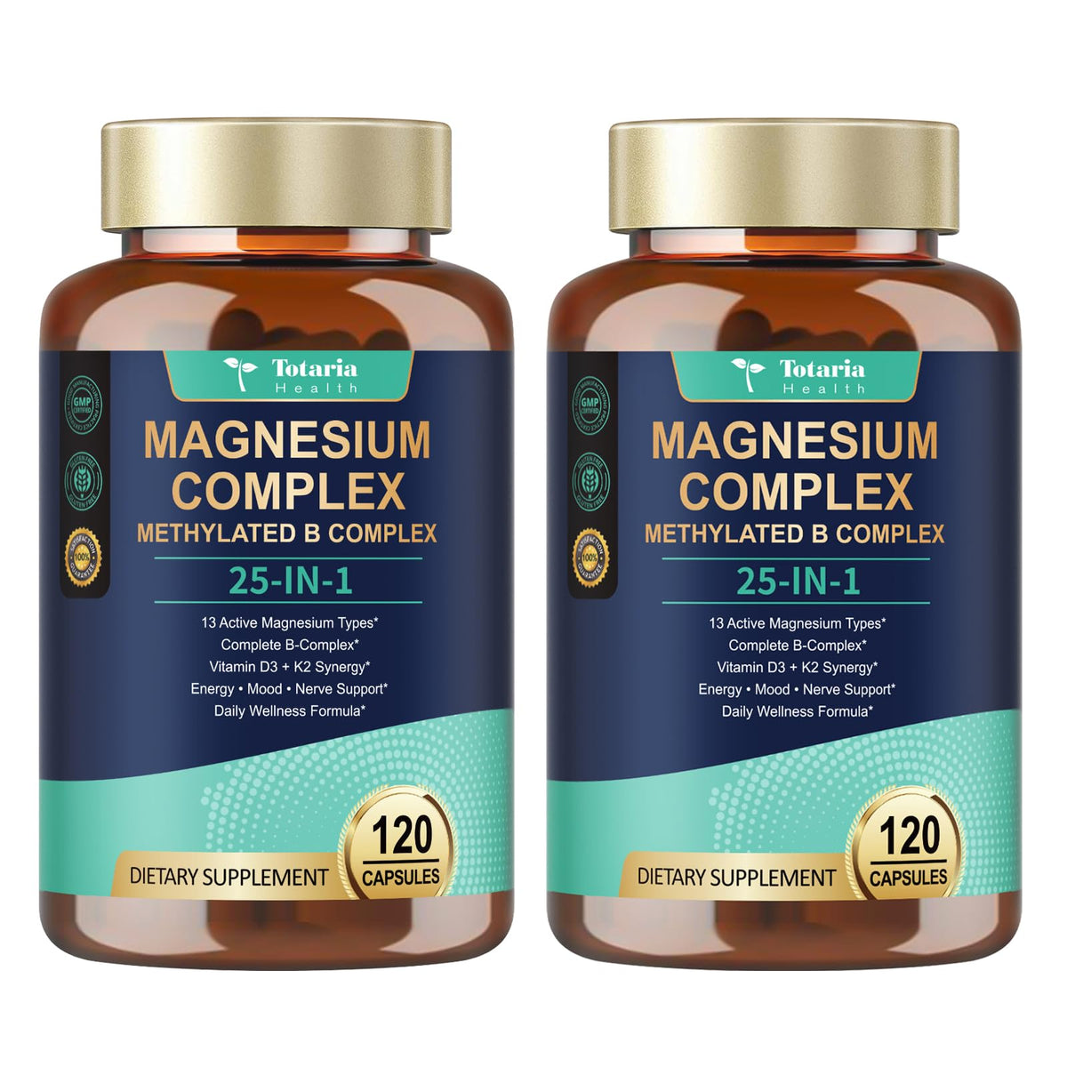 Totaria Magnesio 25 en 1, cápsulas veganas, ideal para la rutina diaria.
