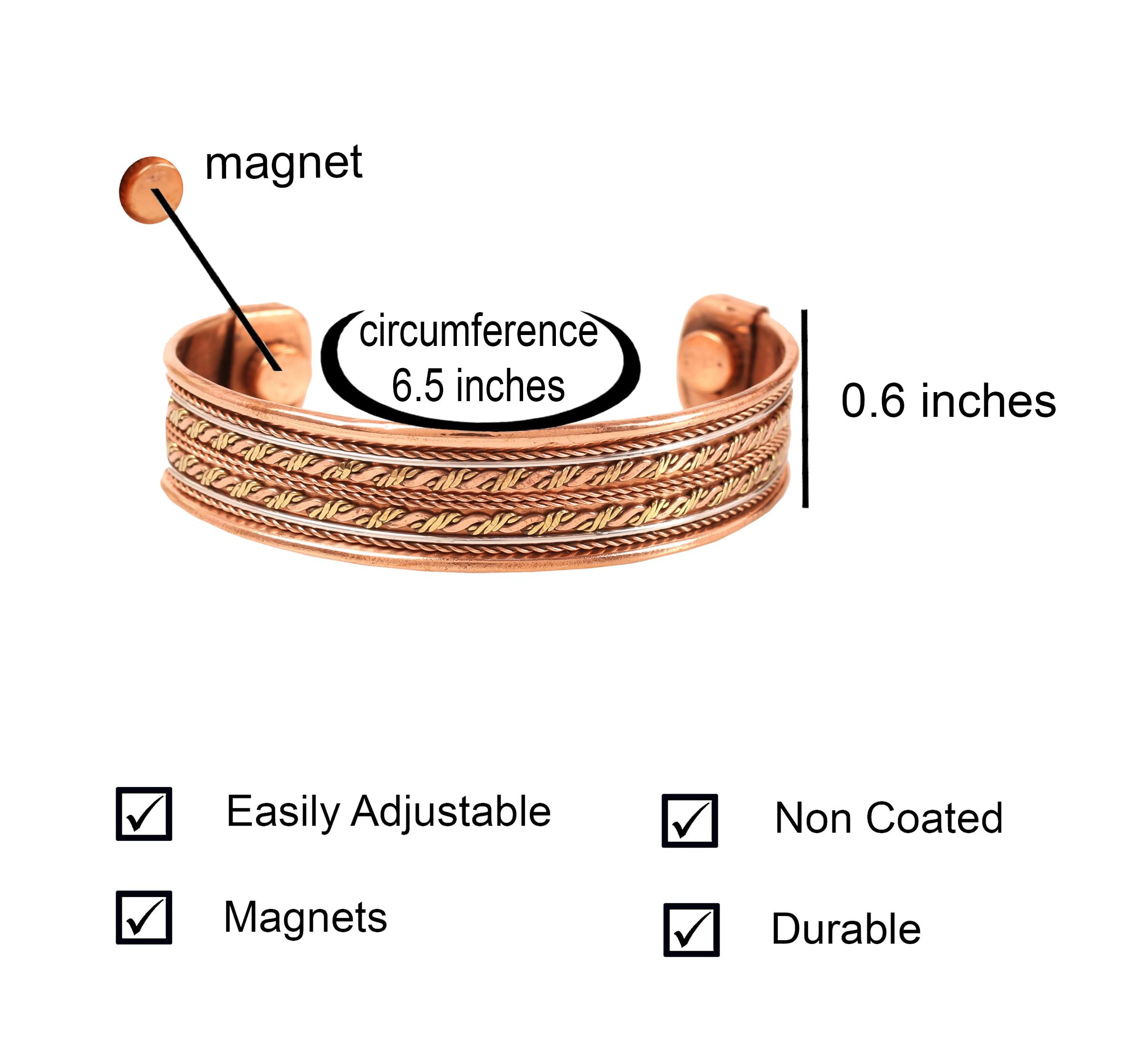 Pulsera Touchstone sin recubrimiento con imanes para sentir cobre natural en la piel