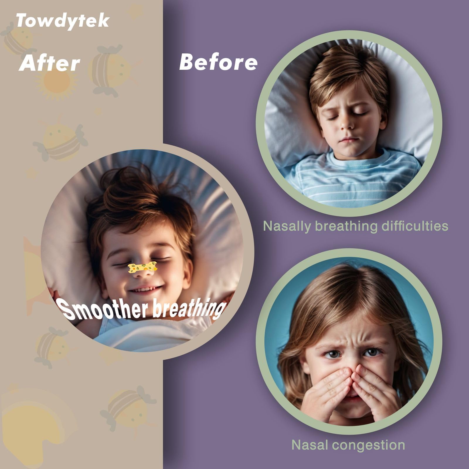 Towdytek tiras nasales para niños, colección de 30 piezas, diseño divertido