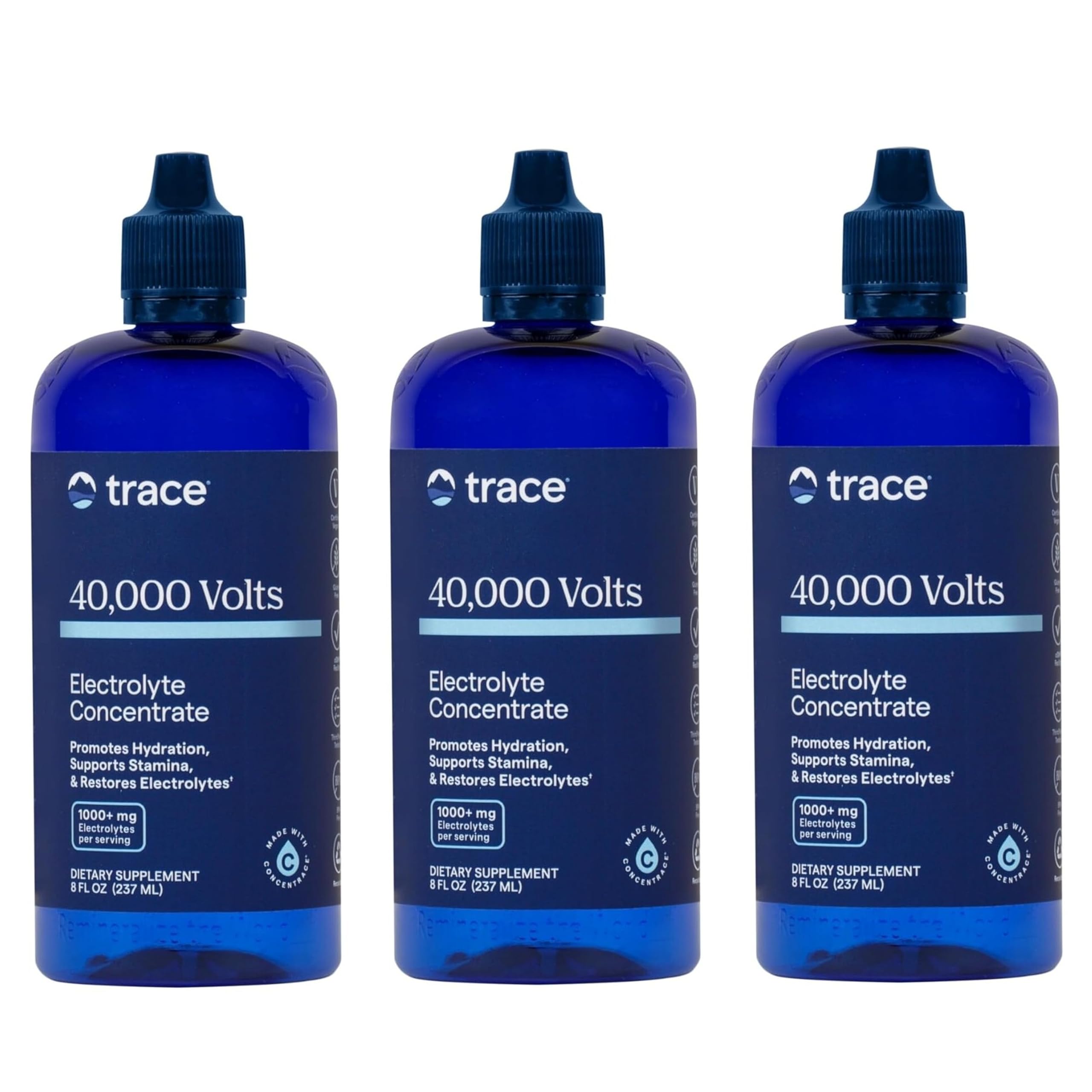 Trace Minerals 40,000 Volts en botella líquida para energía y hidratación.