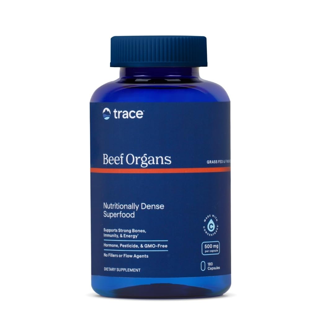 Trace Minerals Beef Organs: botella con cápsulas para uso diario.