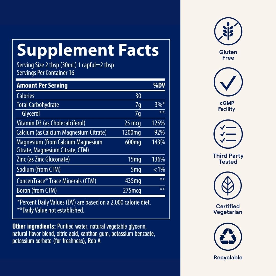 Uso diario para apoyar inmunidad y energía con Trace Minerals Cal/Mag/Zinc.