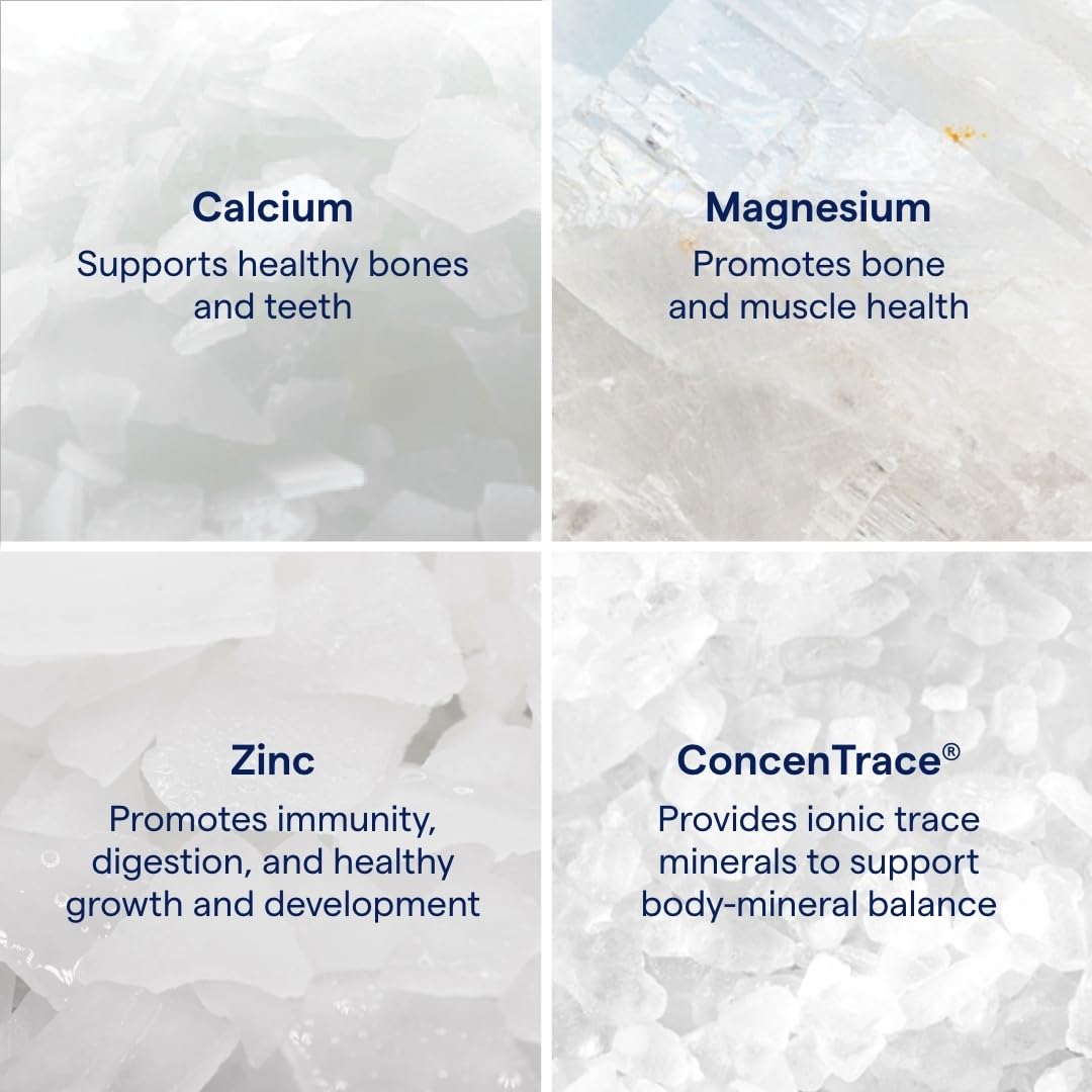 Dosis diaria en cuchara de Trace Minerals Cal/Mag/Zinc para consumo fácil.