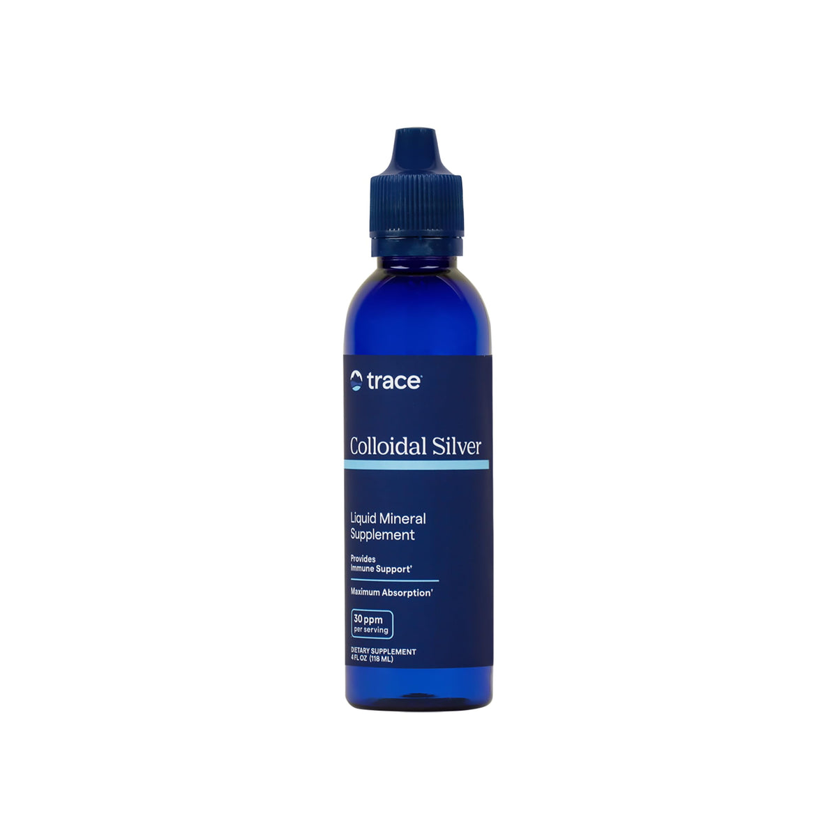 Trace Minerals Plata Coloidal en botella, para uso diario y apoyo al bienestar general.