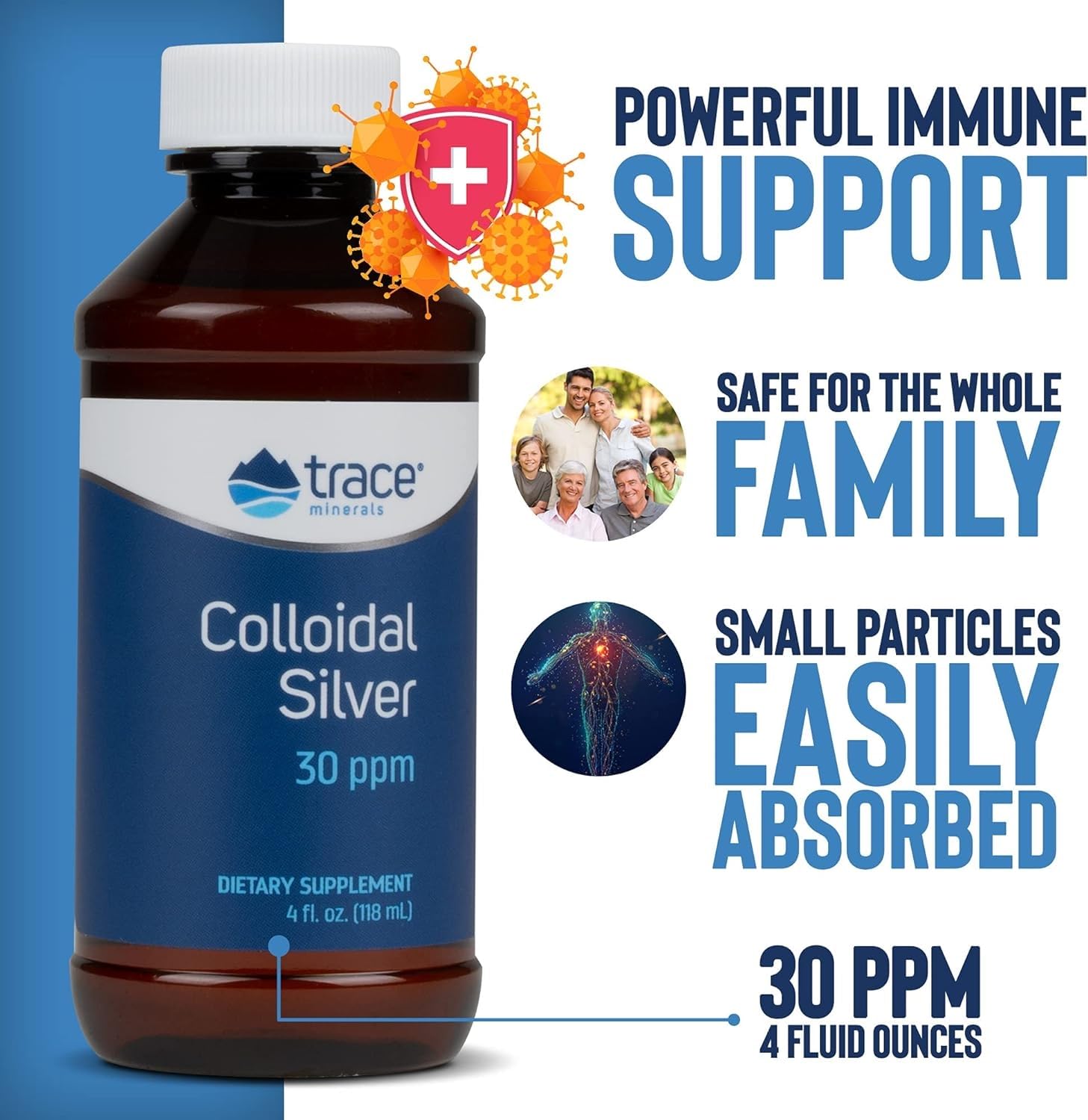 Trace Minerals Plata Coloidal en frasco de 4 oz, cómodo para uso regular.