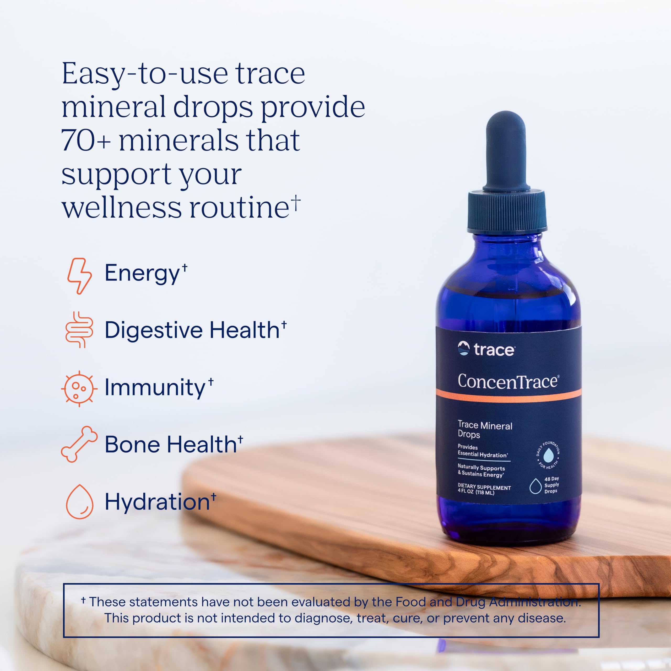 Trace Minerals ConcenTrace se mezcla en agua para remineralizar la hidratación diaria.