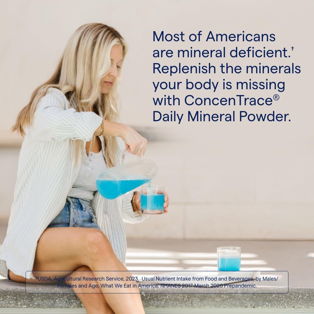 Trace Minerals ConcenTrace etiqueta frontal bote, visualización clara de minerales esenciales