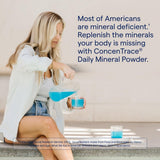 Trace Minerals ConcenTrace etiqueta frontal bote, visualización clara de minerales esenciales