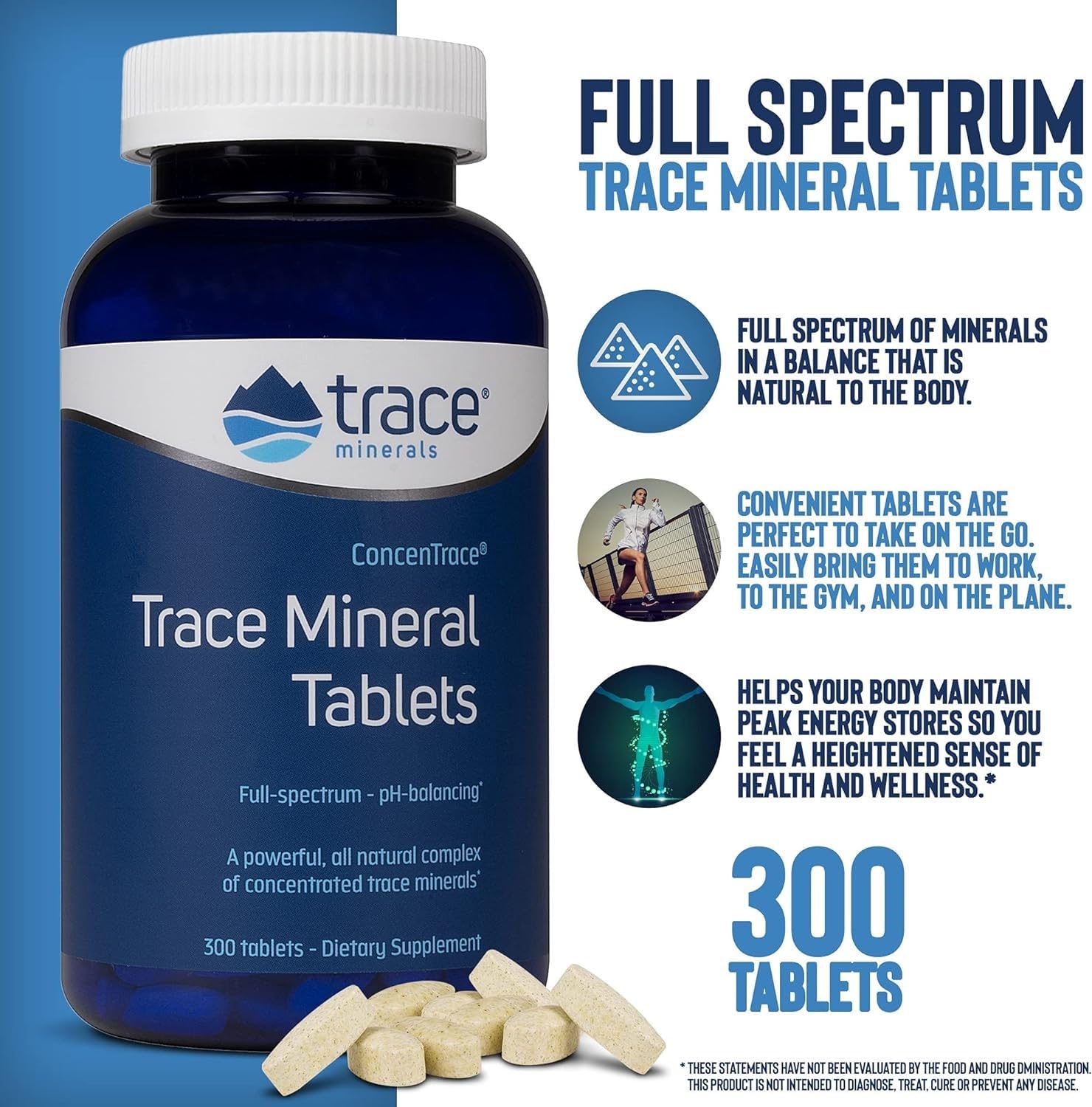 Tabletas Trace Minerals en rutina diaria para energía natural.