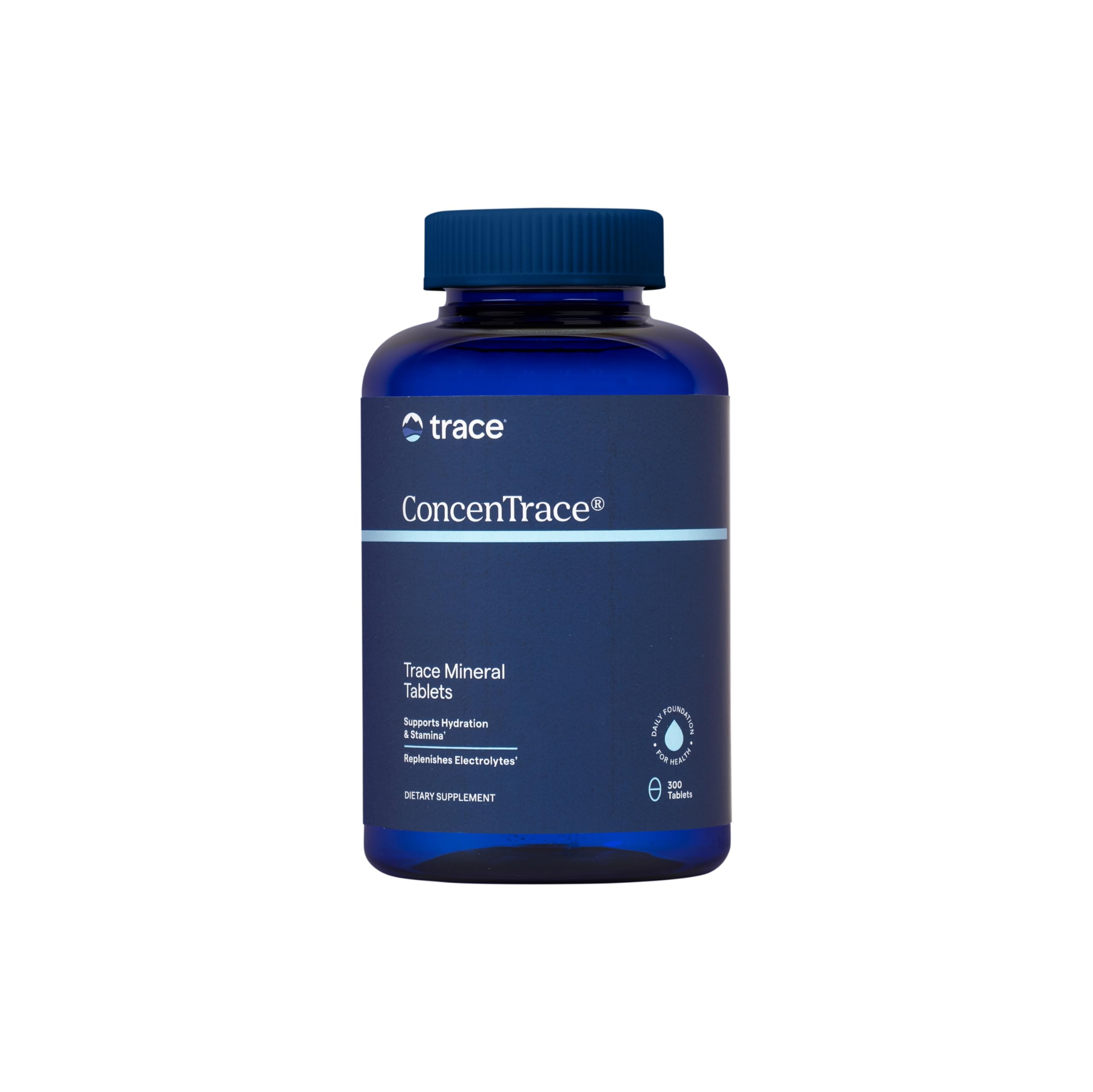 Tabletas Trace Minerals ConcenTrace en frasco para bienestar diario.