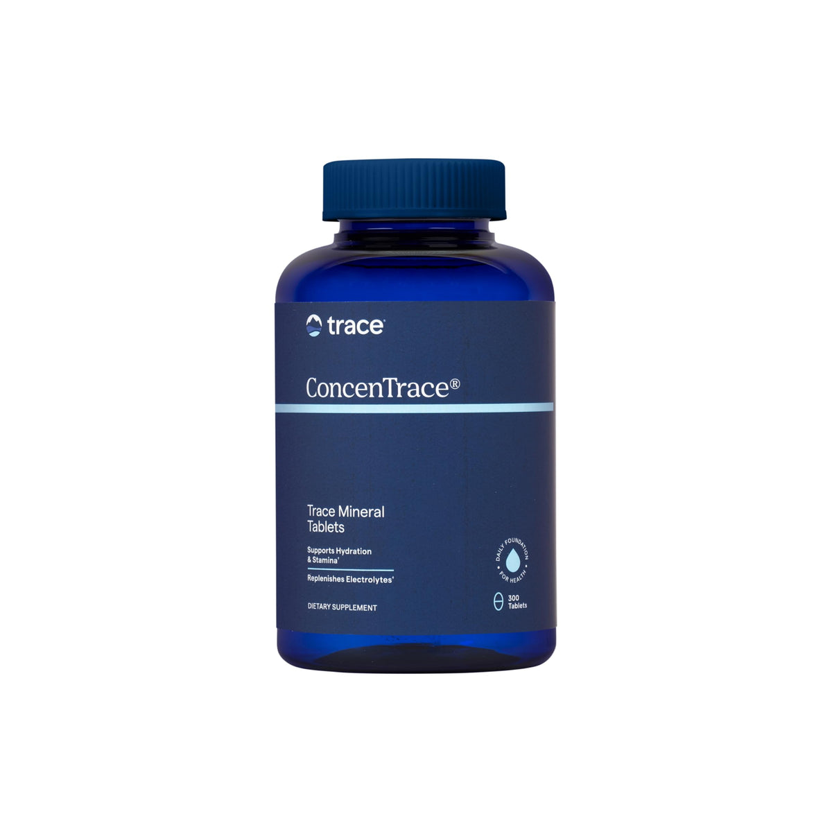 Tabletas Trace Minerals ConcenTrace en frasco para bienestar diario.