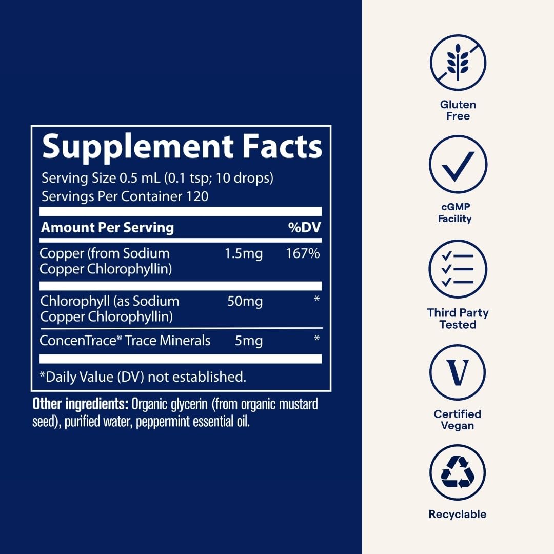 Trace Minerals Concentrated Ionic Chlorophyll uso diario con agua o jugo