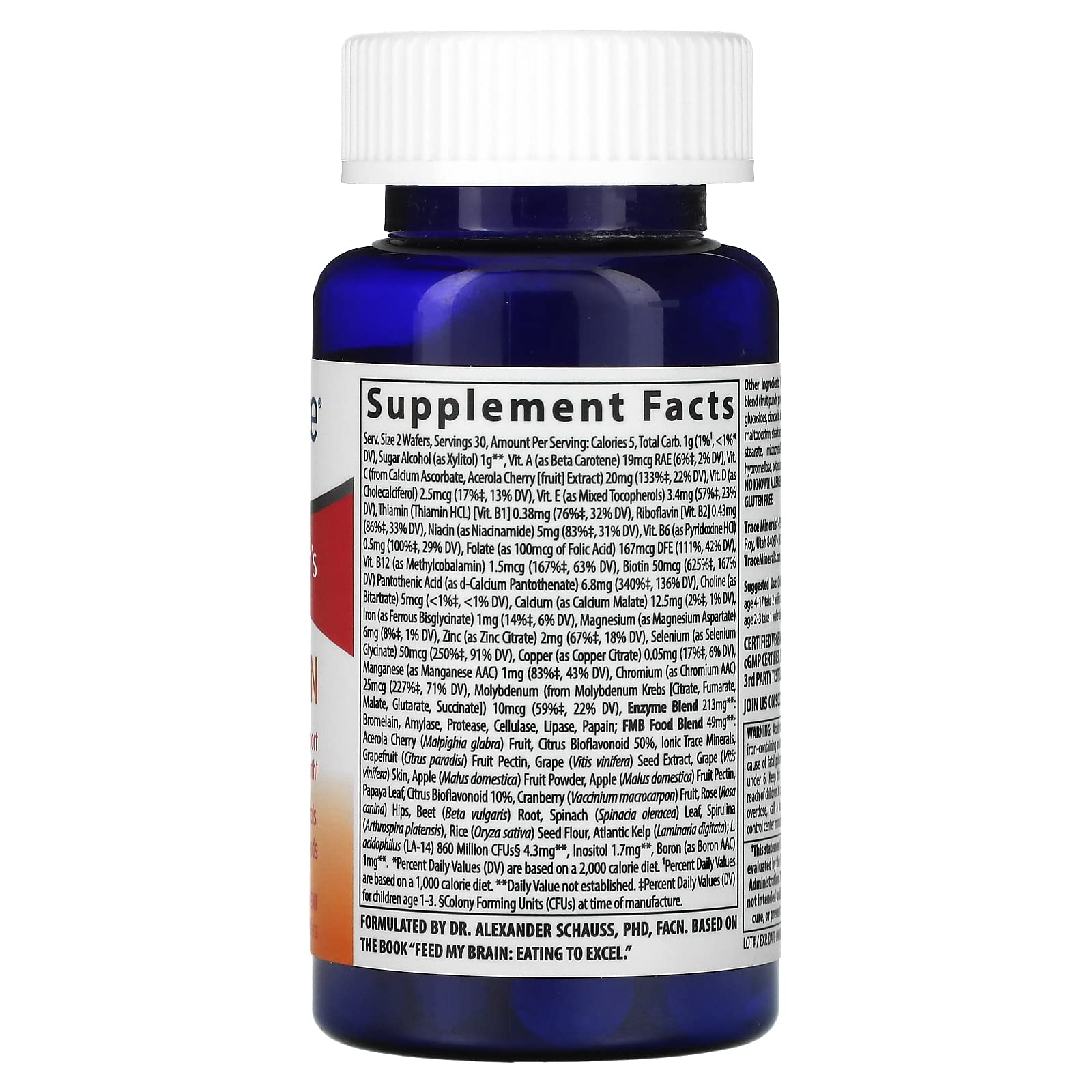 Pastillas masticables Feed My Brain de Trace Minerals con sabor Fruta Punch para uso diario.