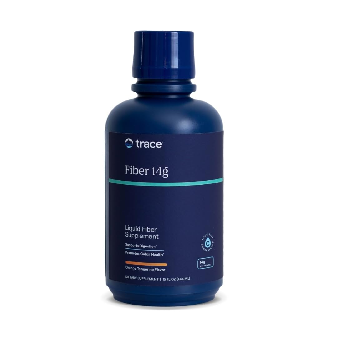 Trace Minerals Fibra 14g, bote naranja-tangerina, apoyo digestivo suave.