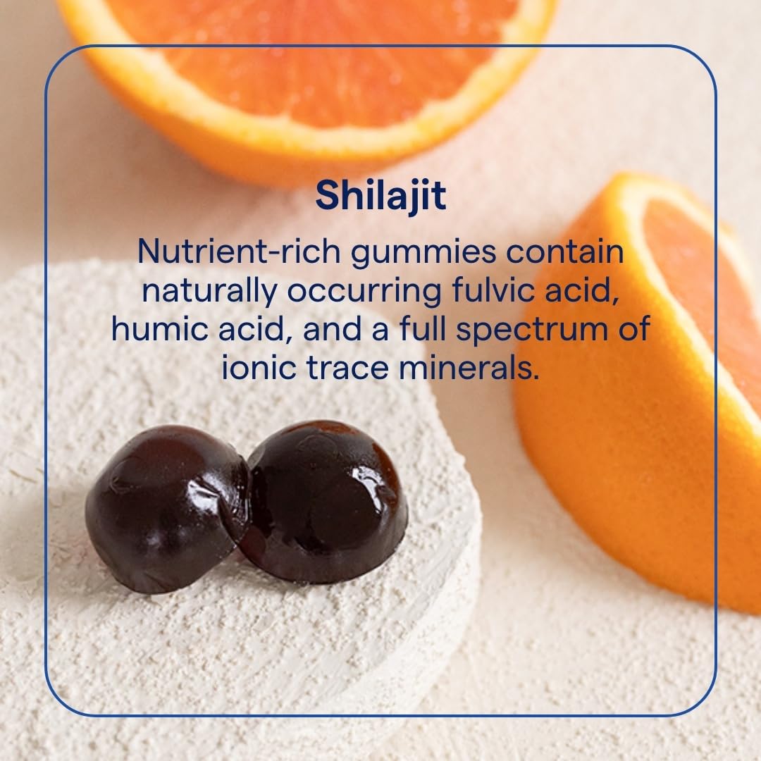 Gomitas Shilajit Trace Minerals, textura suave favorece la concentración durante el día.