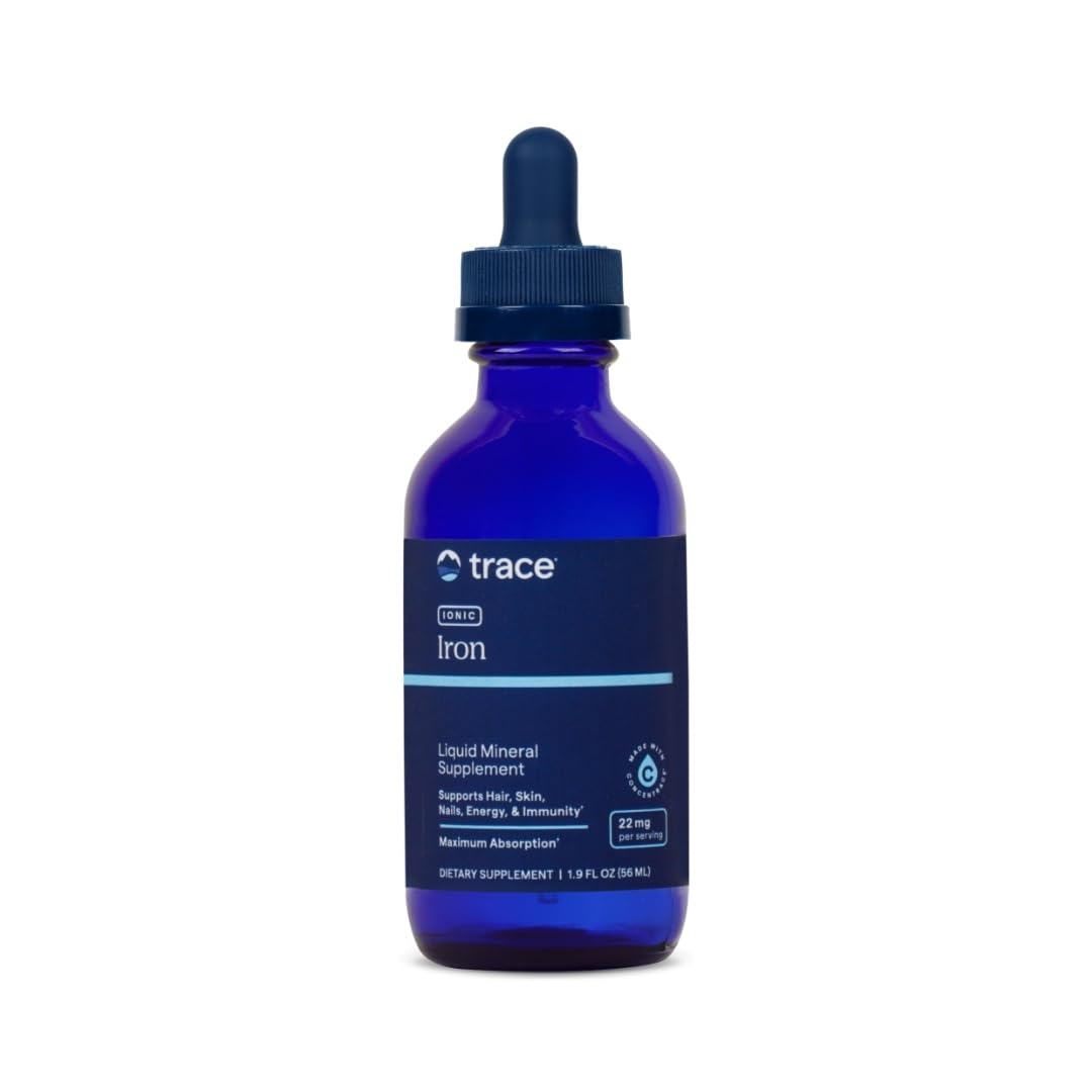 Trace Minerals Hierro Ionico 22 mg, botella vertida, apoyo a la energía diaria.