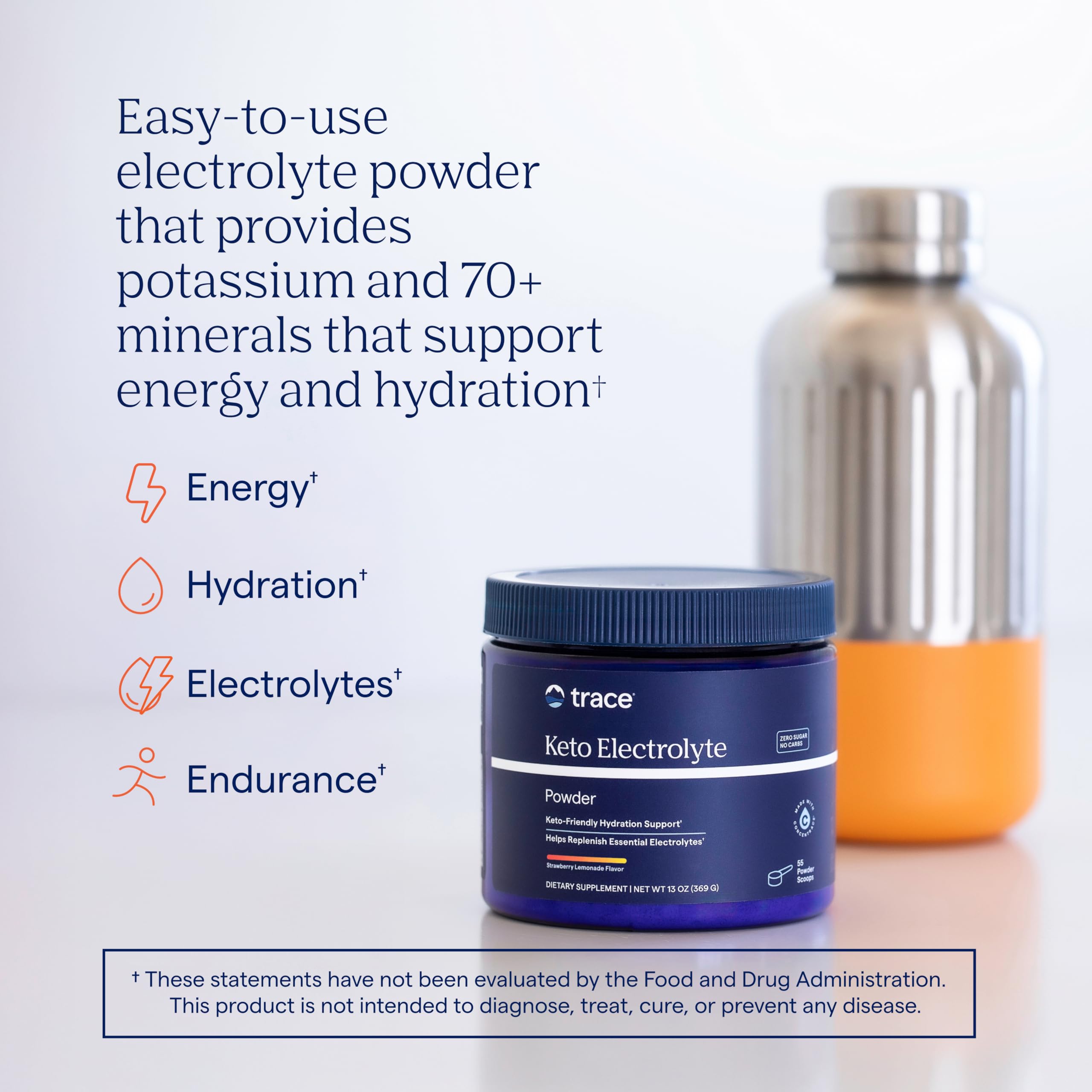 Trace Minerals Keto Electrolyte Envase con medidores, facilita la dosificación para cada sesión